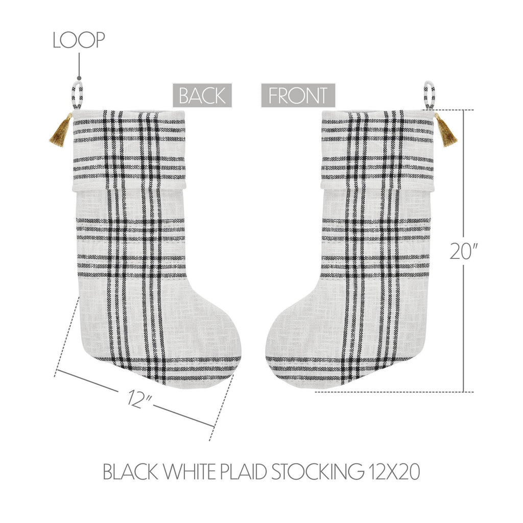 Wintergleam Black White Plaid Stocking 12x20