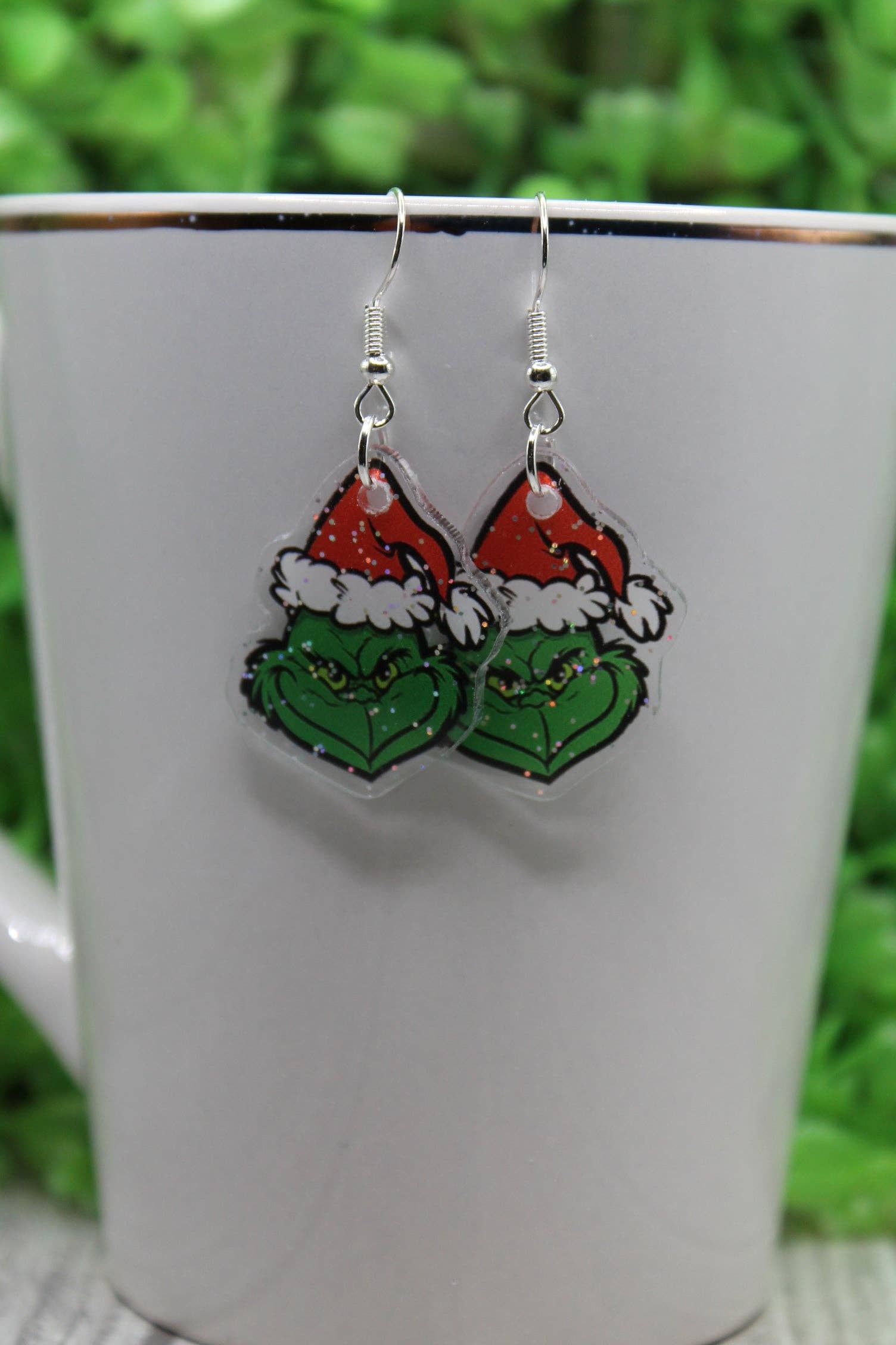 Glitter Santa Hat Grinch 'Mini' Dangle Earrings