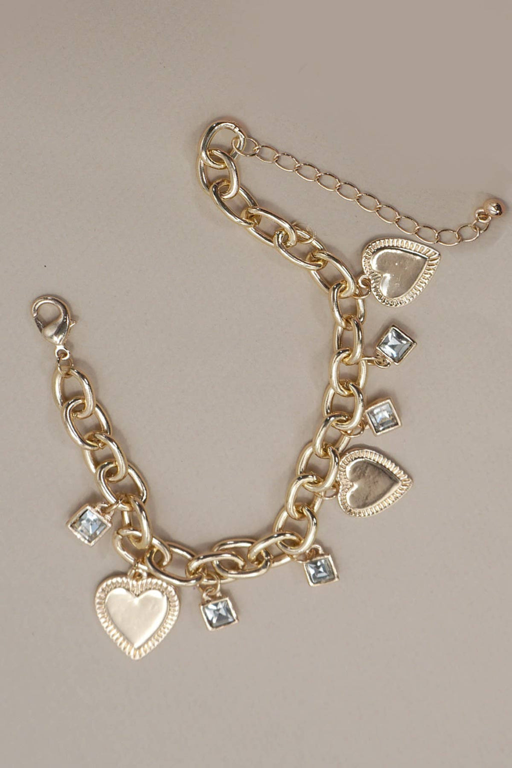 The Rhinestone Heart Charm Bracelet.