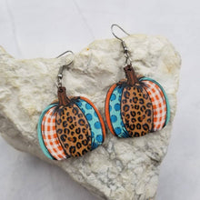 Load image into Gallery viewer, Wooden Leopard Pumpkin Fall Earrings
