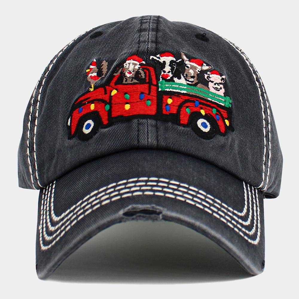 Christmas Truck Embroidered Accented Vintage Baseball Cap