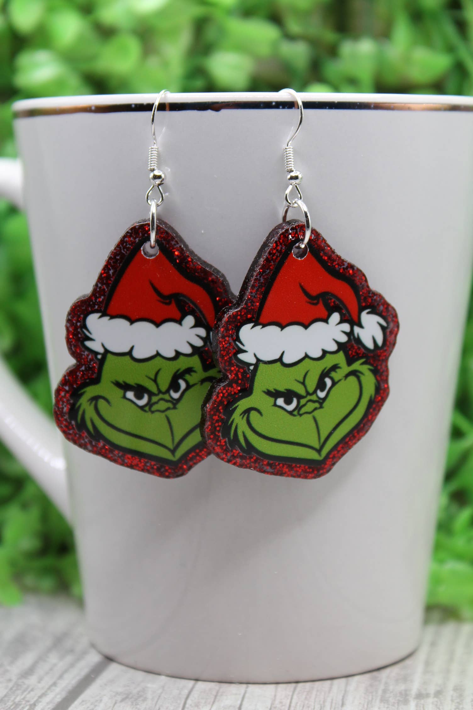 Red Glitter Santa Hat Grinch Dangle Earrings
