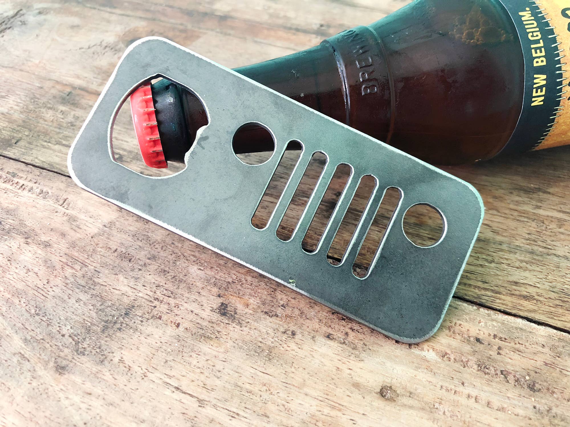 4x4 Metal Bottle opener made from Recycled Raw Steel
