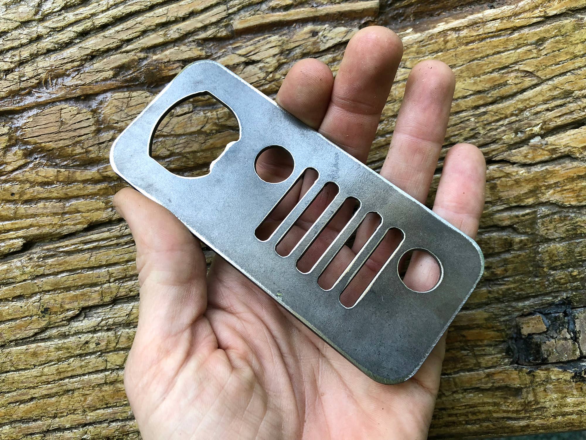 4x4 Metal Bottle opener made from Recycled Raw Steel