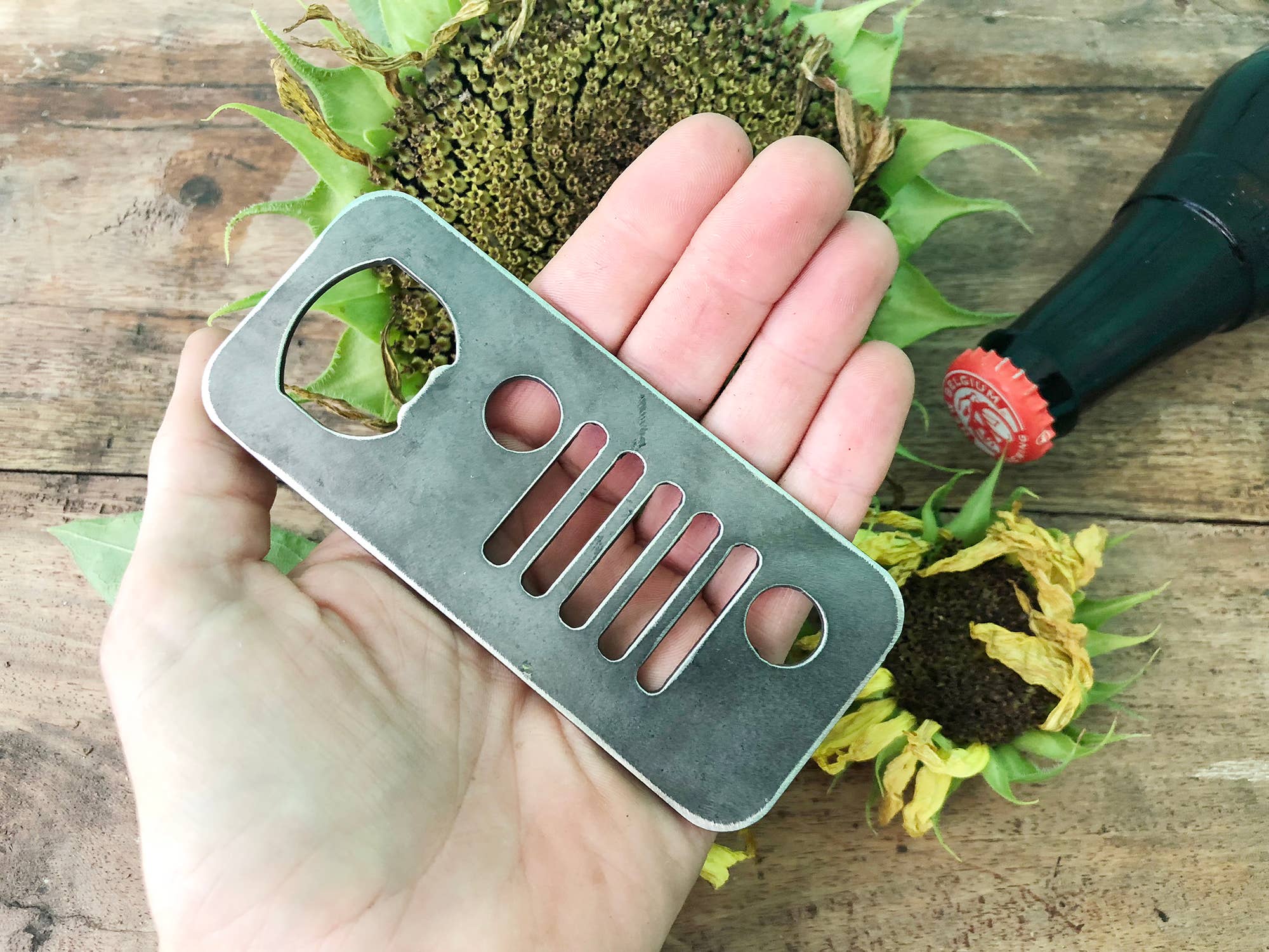 4x4 Metal Bottle opener made from Recycled Raw Steel