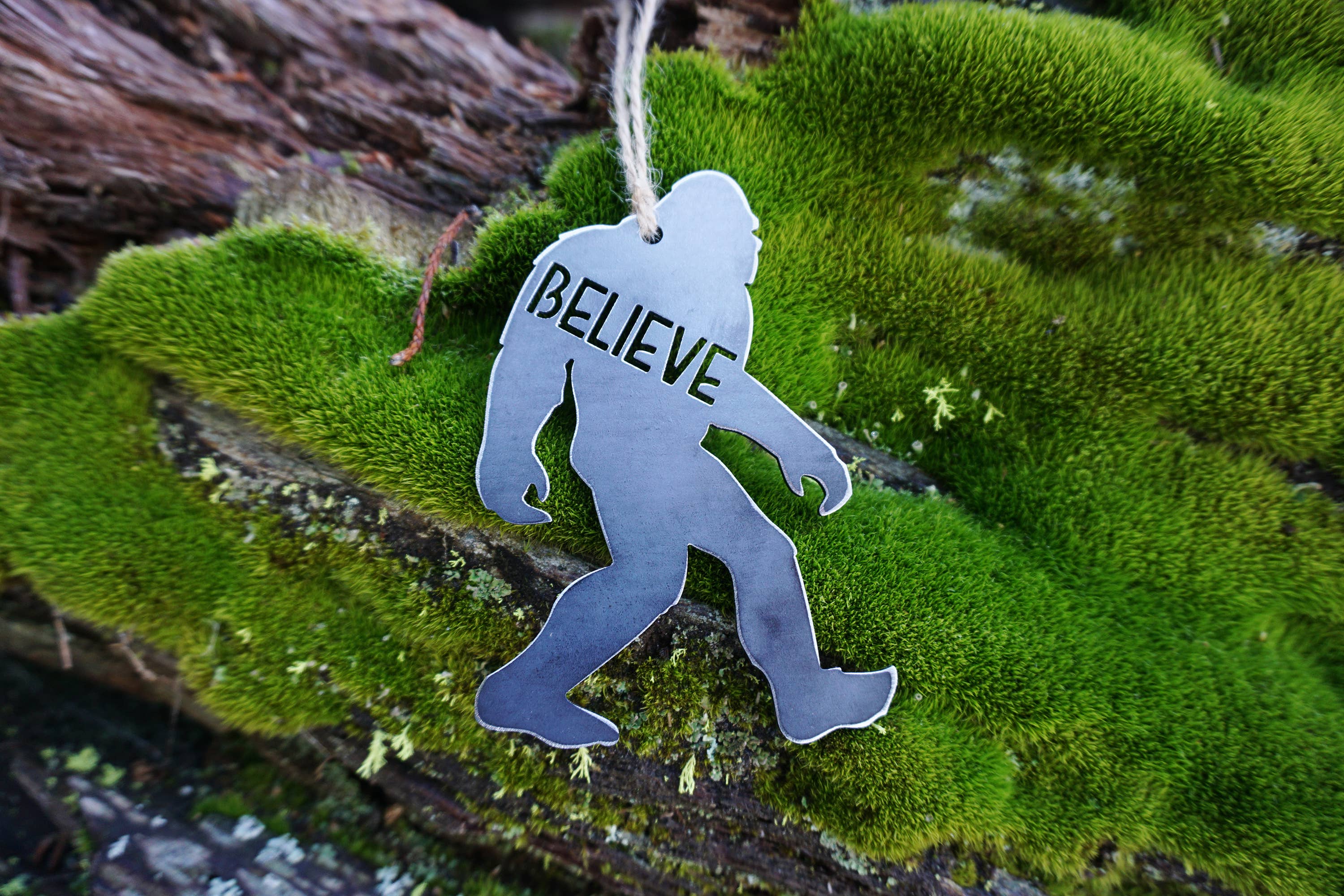 Sasquatch Bigfoot Yeti Believe Ornament made Recycled Steel