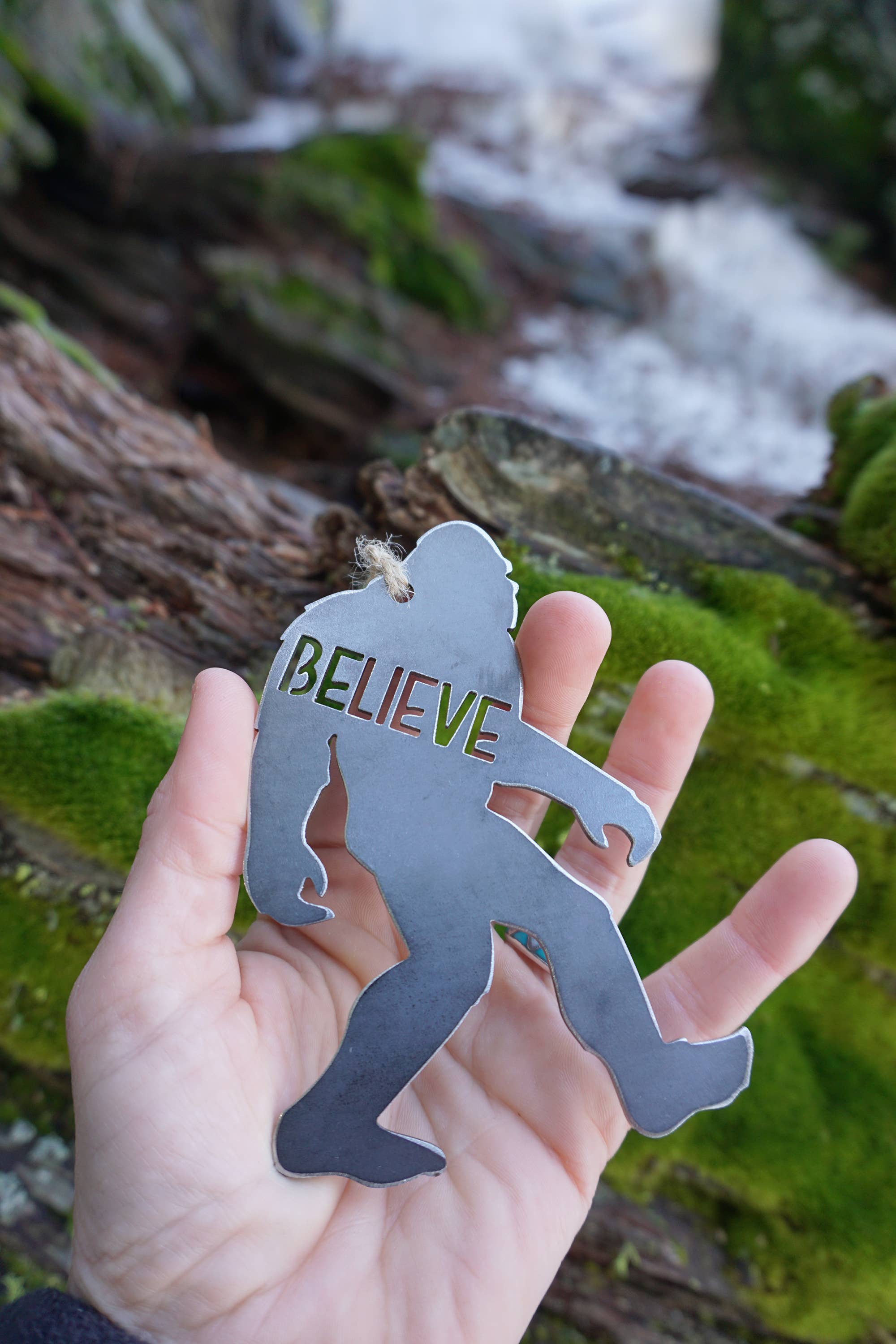 Sasquatch Bigfoot Yeti Believe Ornament made Recycled Steel