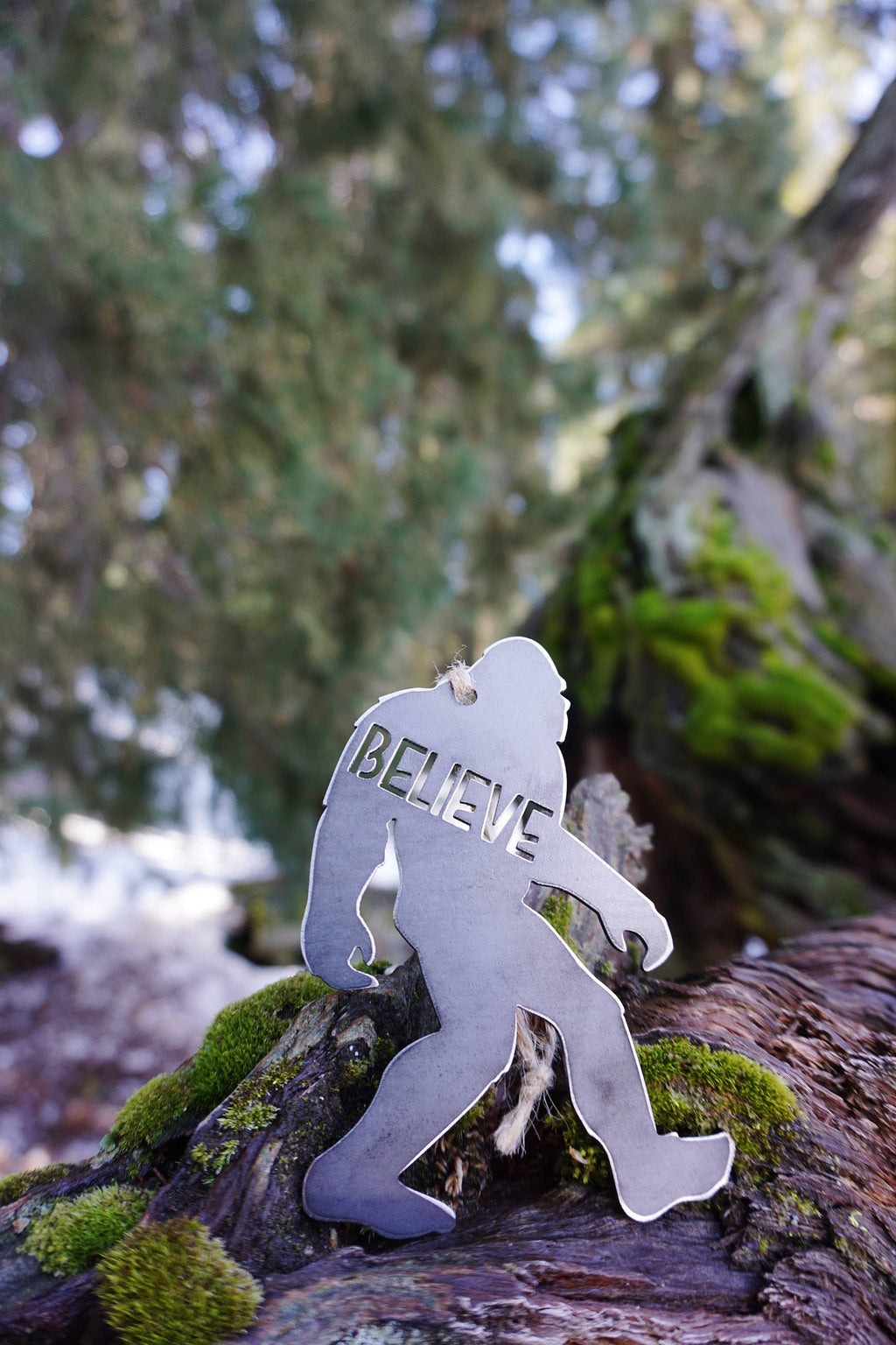 Sasquatch Bigfoot Yeti Believe Ornament made Recycled Steel