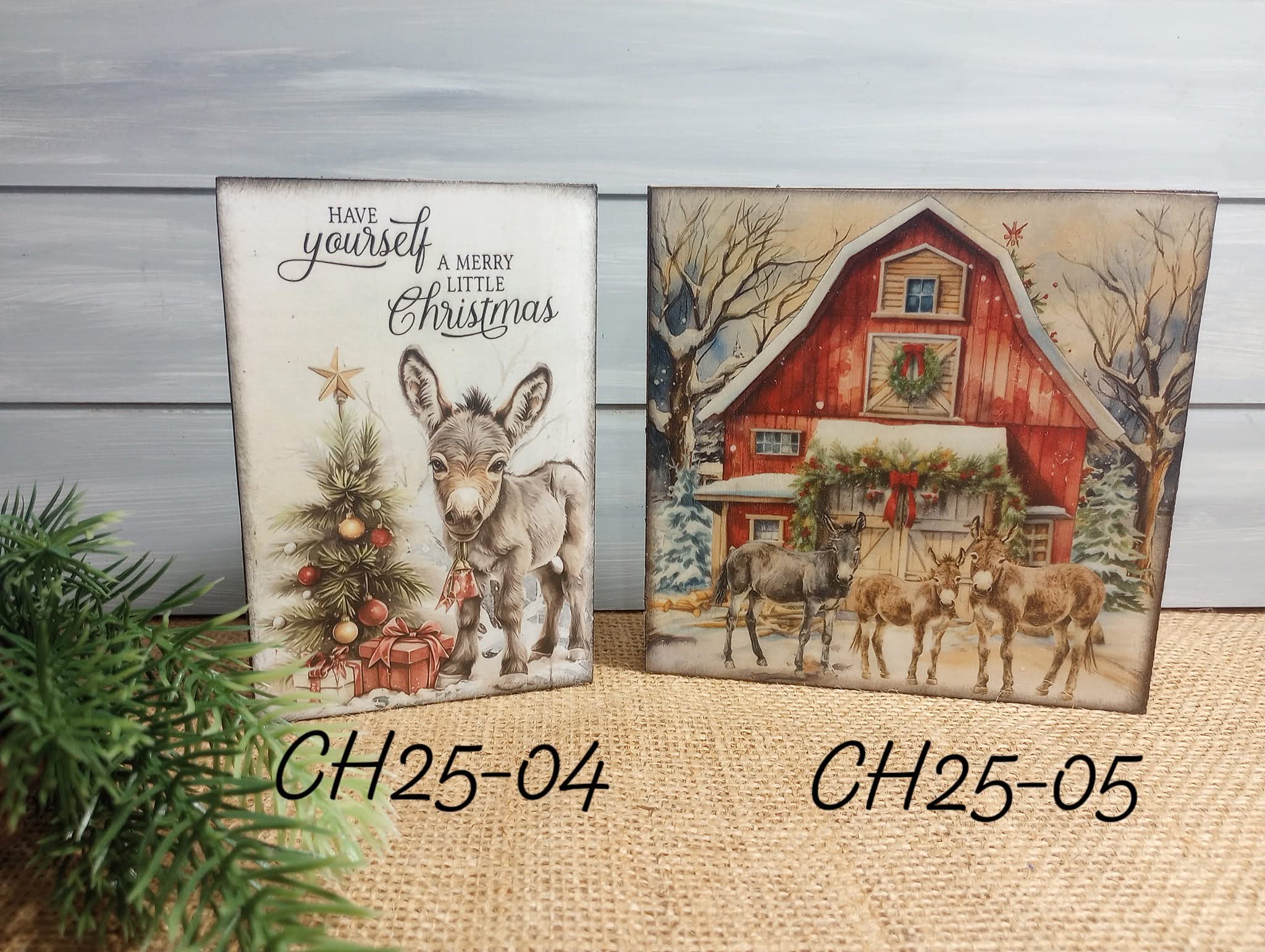 Christmas Donkey Wood Block Sign