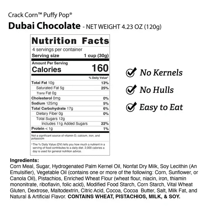 Crack Corn / Puffy Pop - Dubai Chocolate (4 oz)