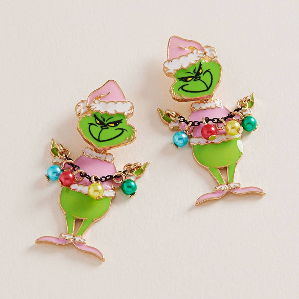 Holiday Grinch Green Monster with Ornament Earrings