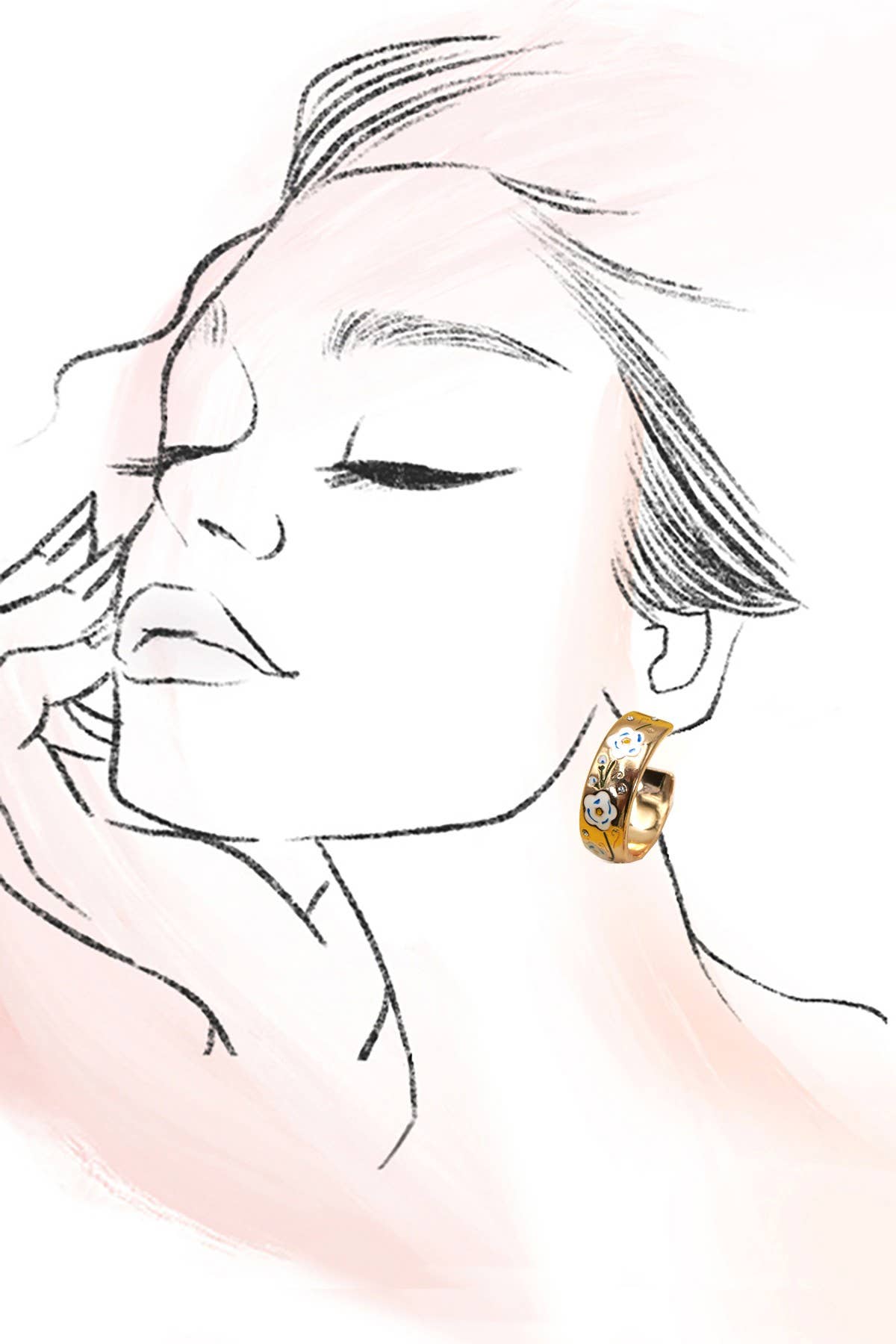 The Blue Floral Huggie Hoops