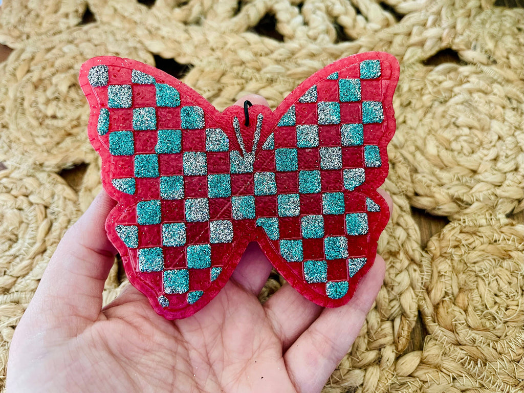Checkered Butterfly Car Freshie 