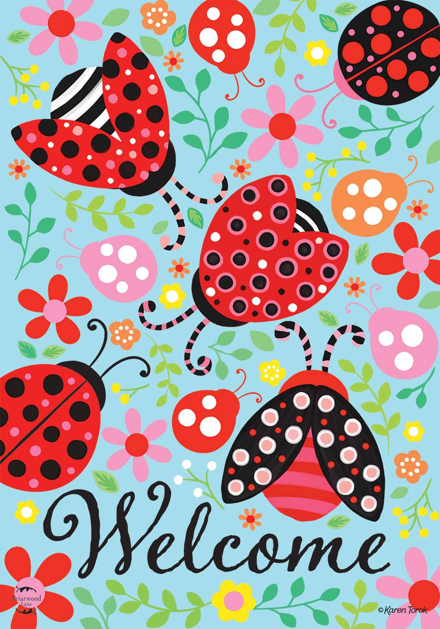 Patterned Ladybugs Spring Garden Flag 18" x 12.5"