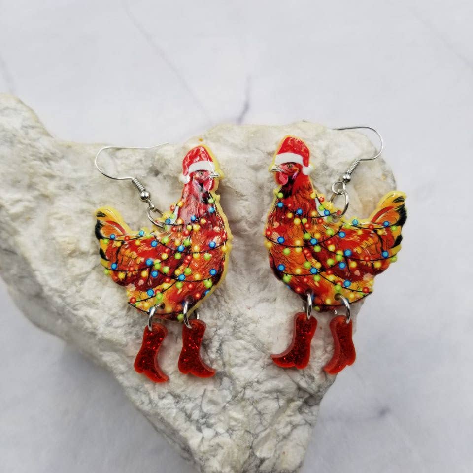 Christmas Bulb Wire Wrapped Hen Earrings