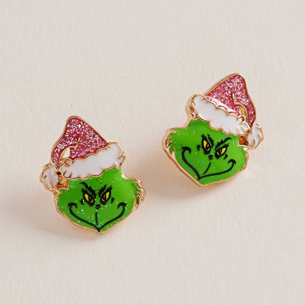 Holiday Grinch Green Monster Stud Earrings