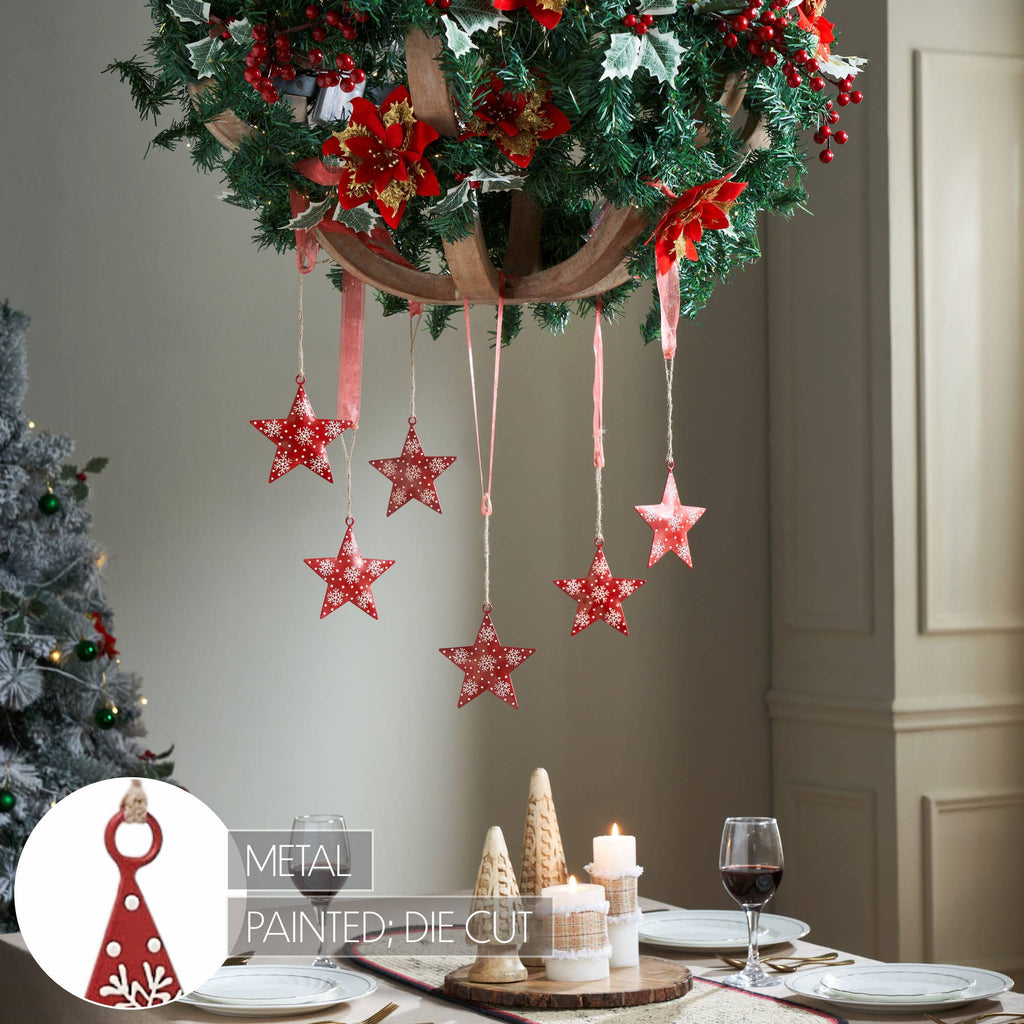 Falling Snow Red Star Metal Ornament