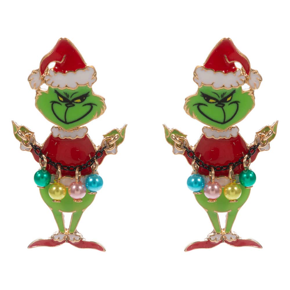 Holiday Grinch Green Monster with Ornament Earrings