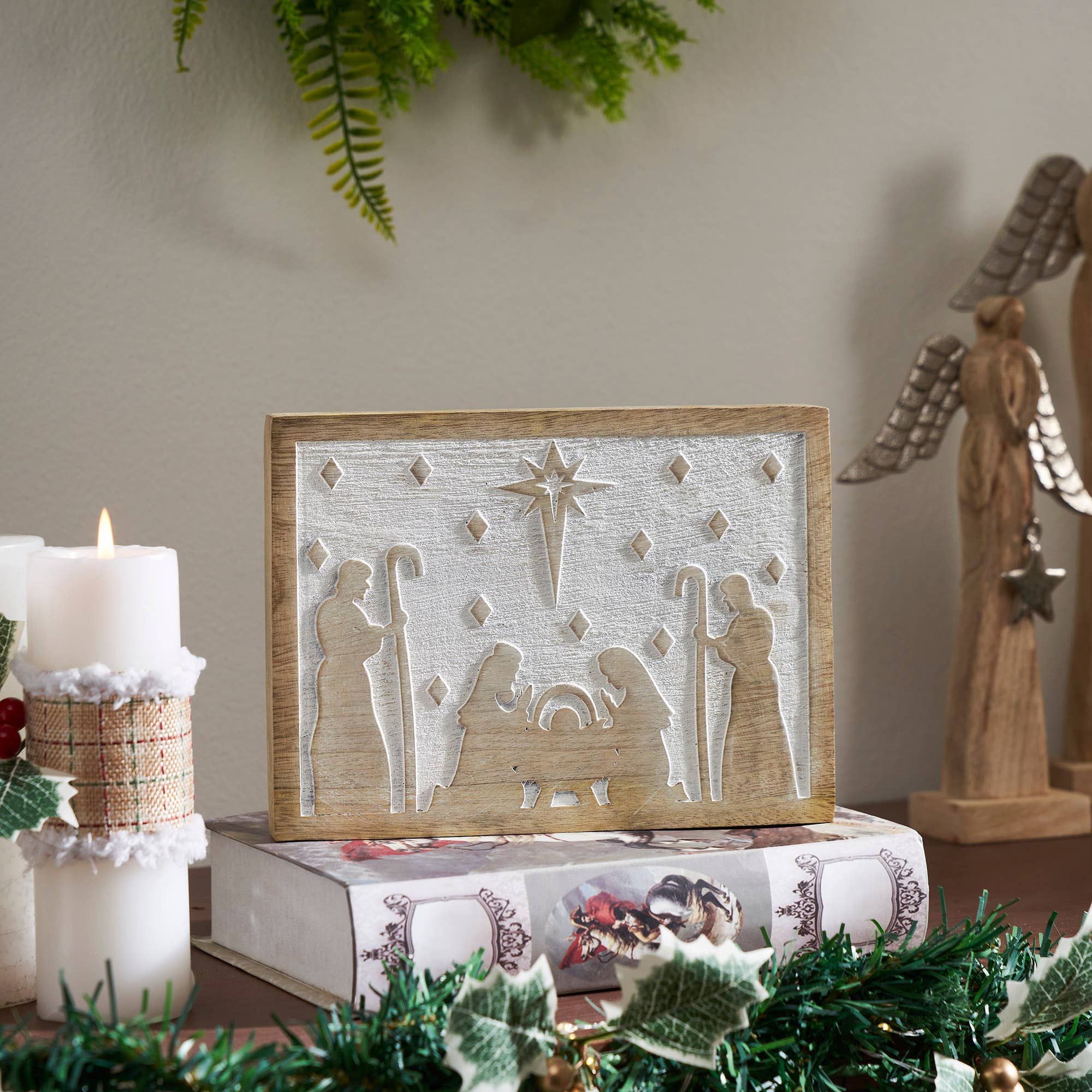 White Washed In A Manger Natural Wooden Sign