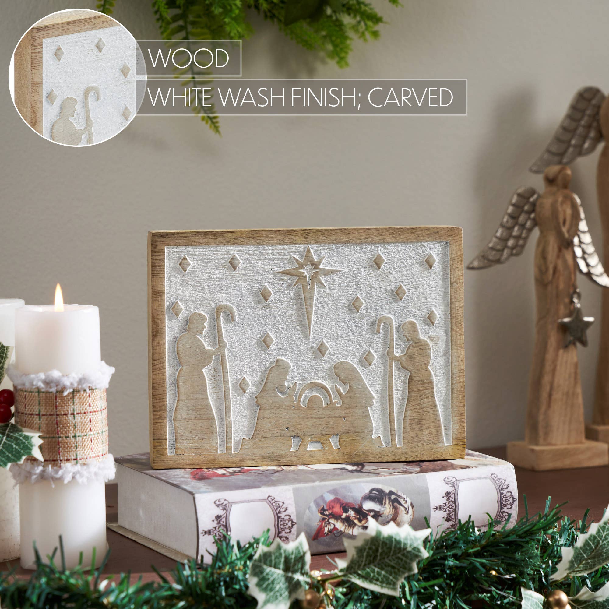 White Washed In A Manger Natural Wooden Sign