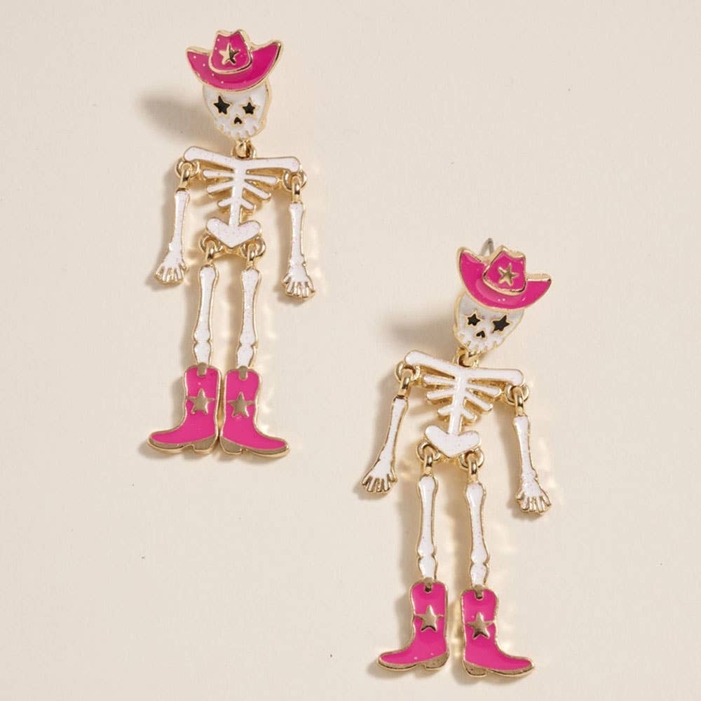 Western Cowboy Halloween Skeleton Earrings