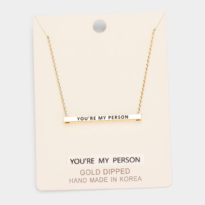 'You're My Person' Horizontal Metal Bar Pendant Necklace