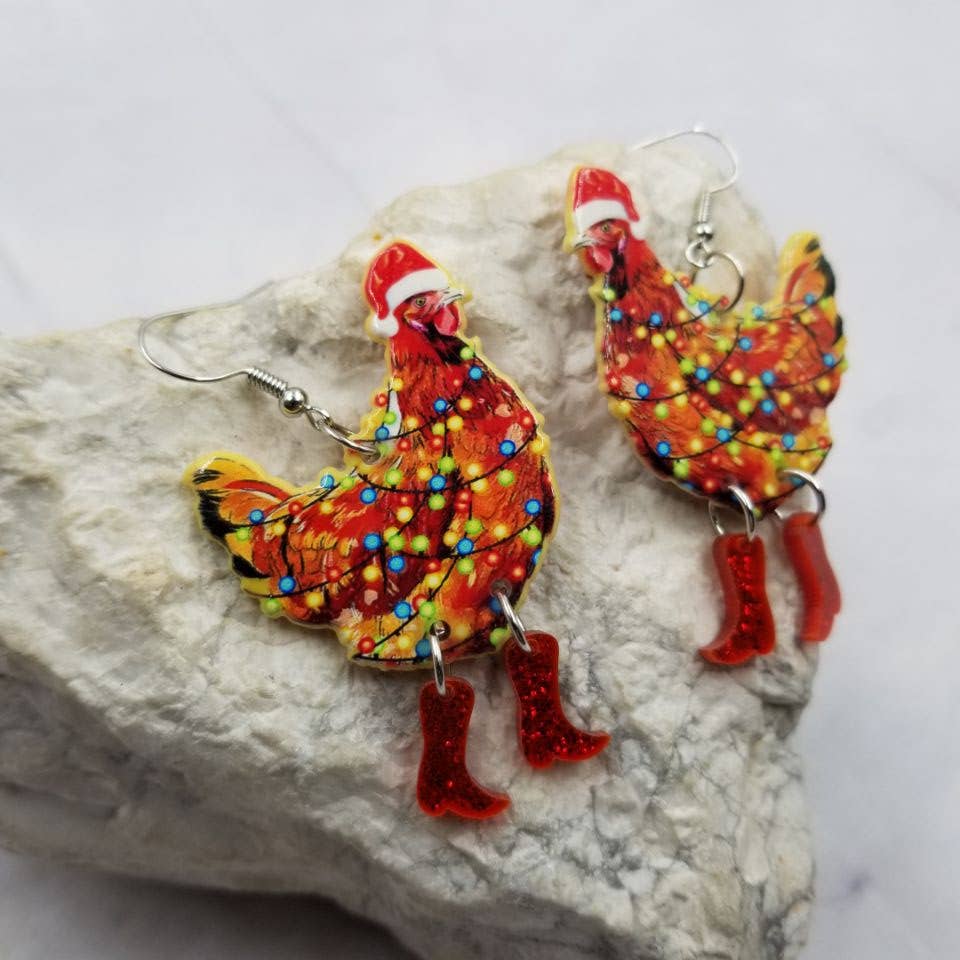 Christmas Bulb Wire Wrapped Hen Earrings