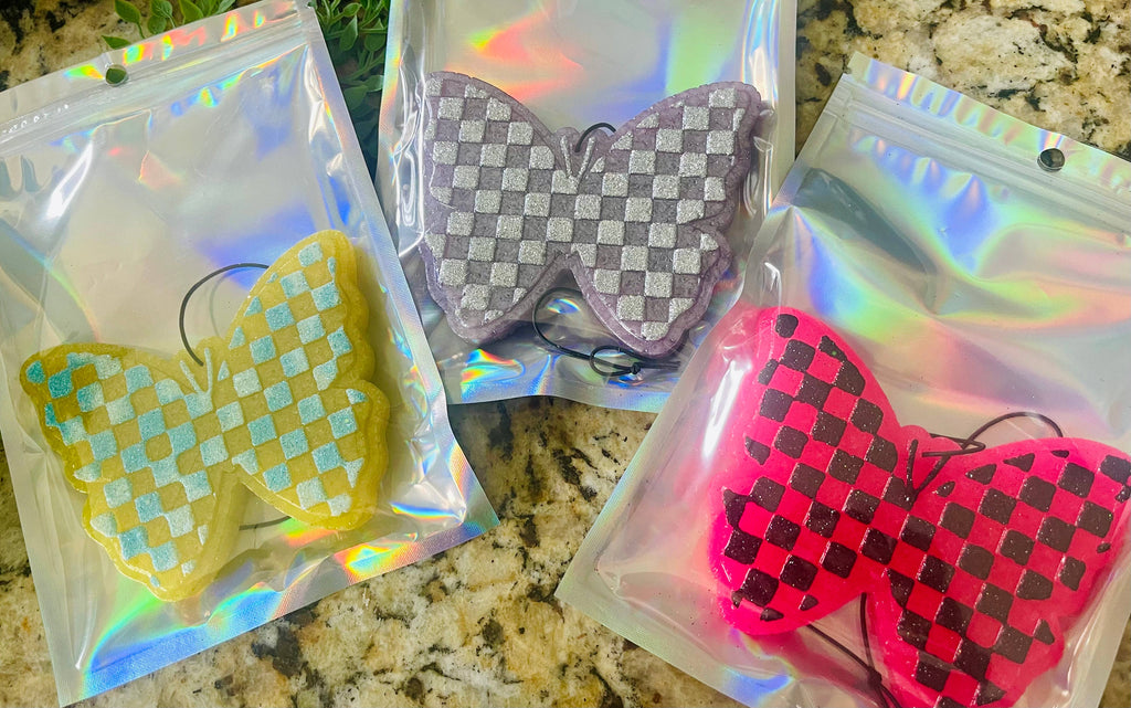 Checkered Butterfly Car Freshie 