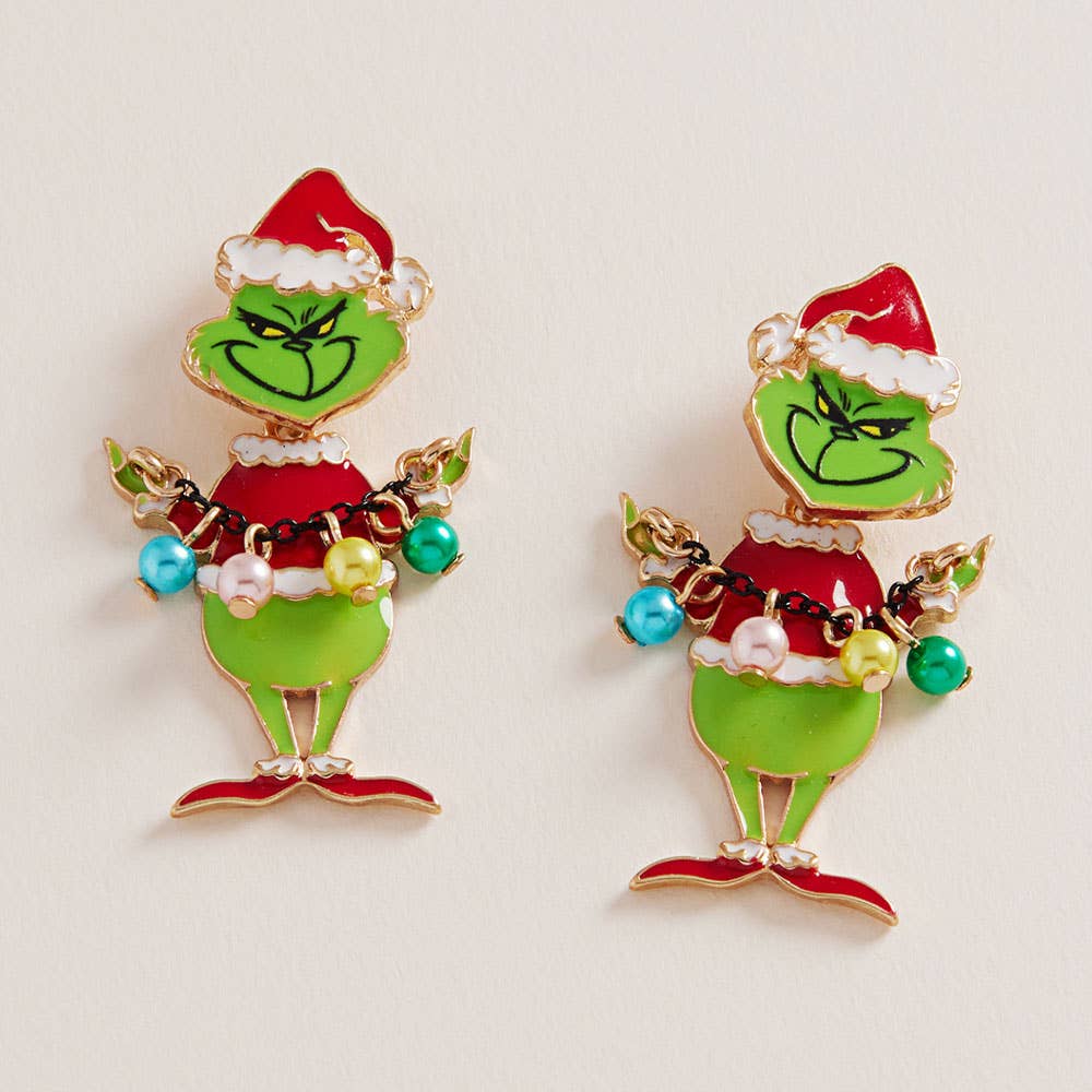 Holiday Grinch Green Monster with Ornament Earrings