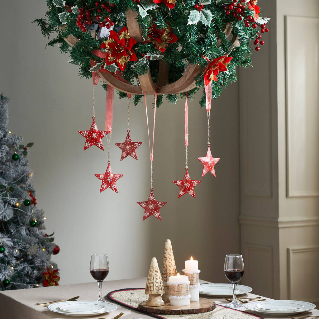 Falling Snow Red Star Metal Ornament