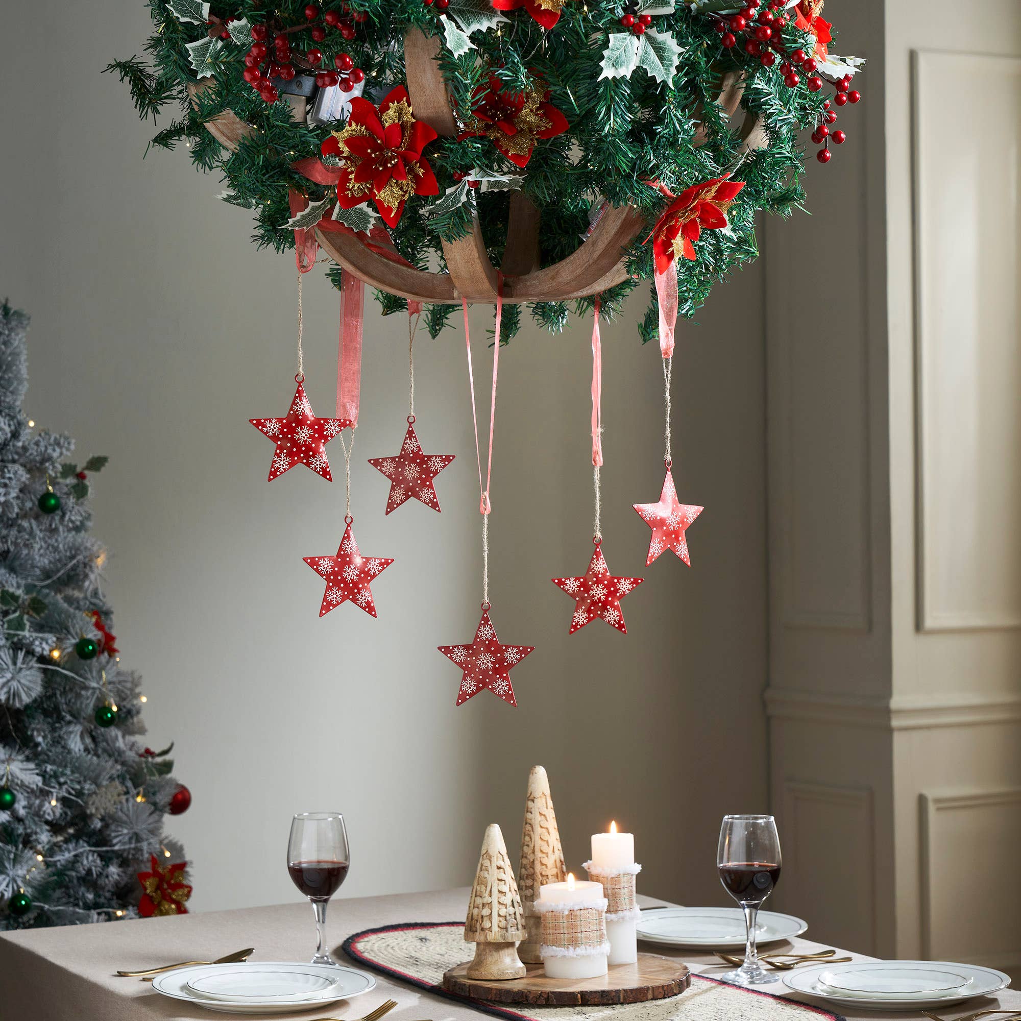 Falling Snow Red Star Metal Ornament