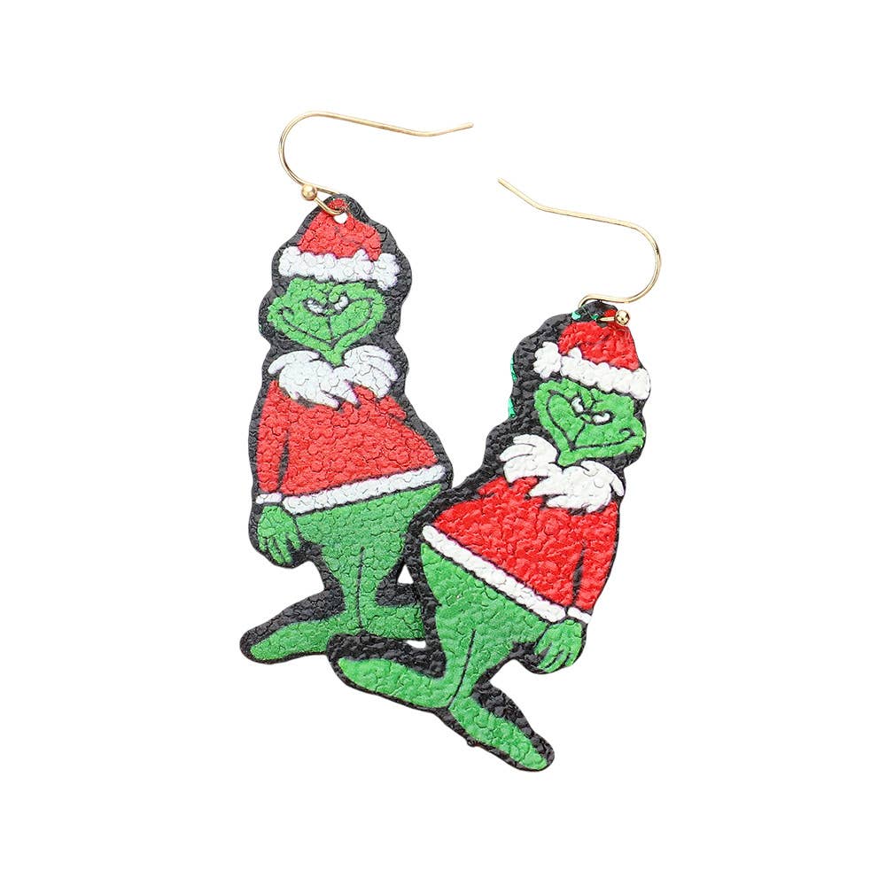 Glittered Grinch Printed Dangle Earrings