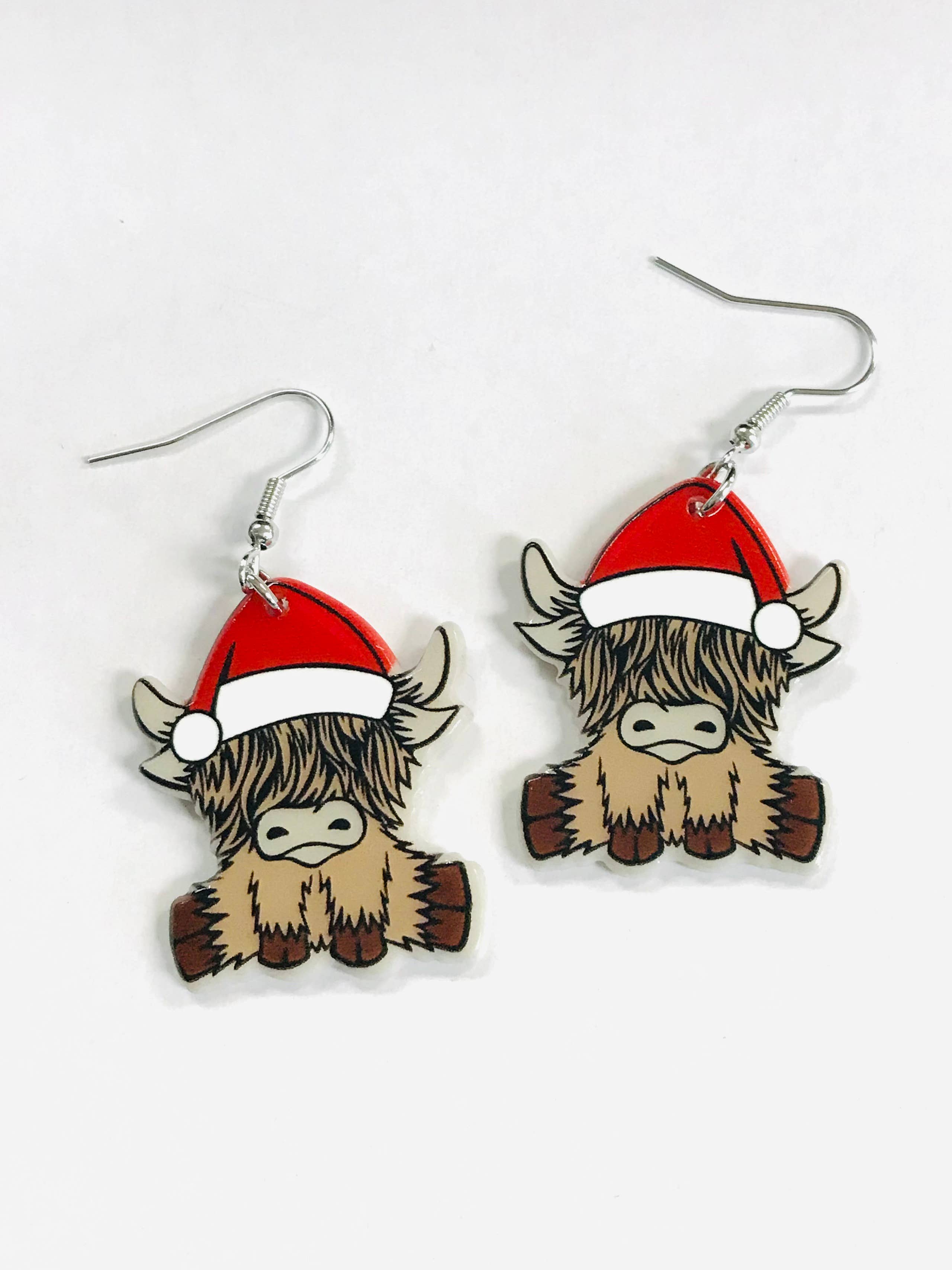 Acrylic Christmas Highland Cow Earrings