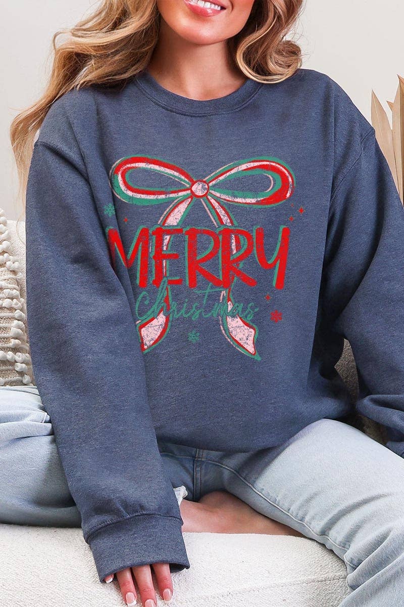 Merry Christmas Bow Graphic Sweatshirt
