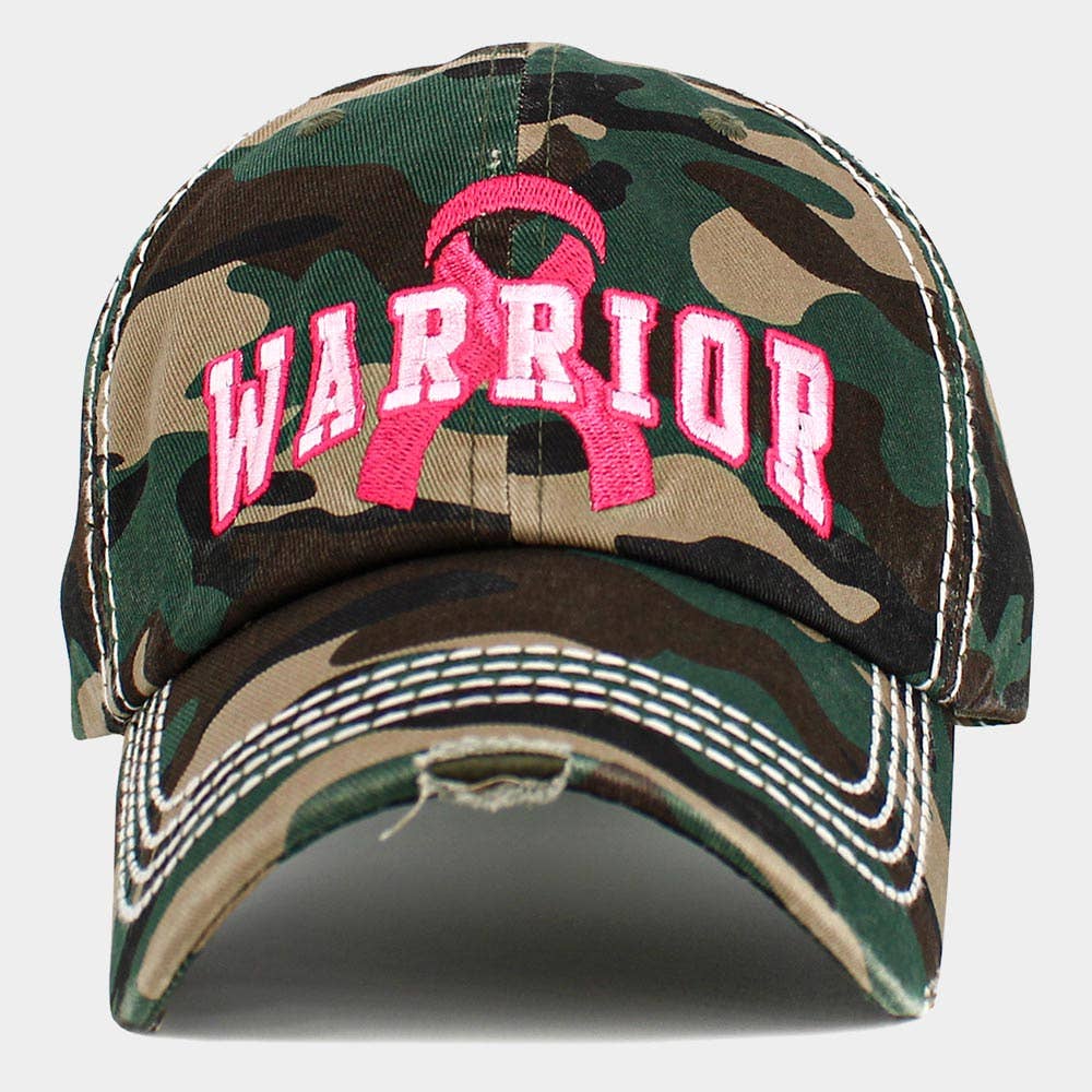 Pink Ribbon WARRIOR Embroidered Vintage Baseball Cap