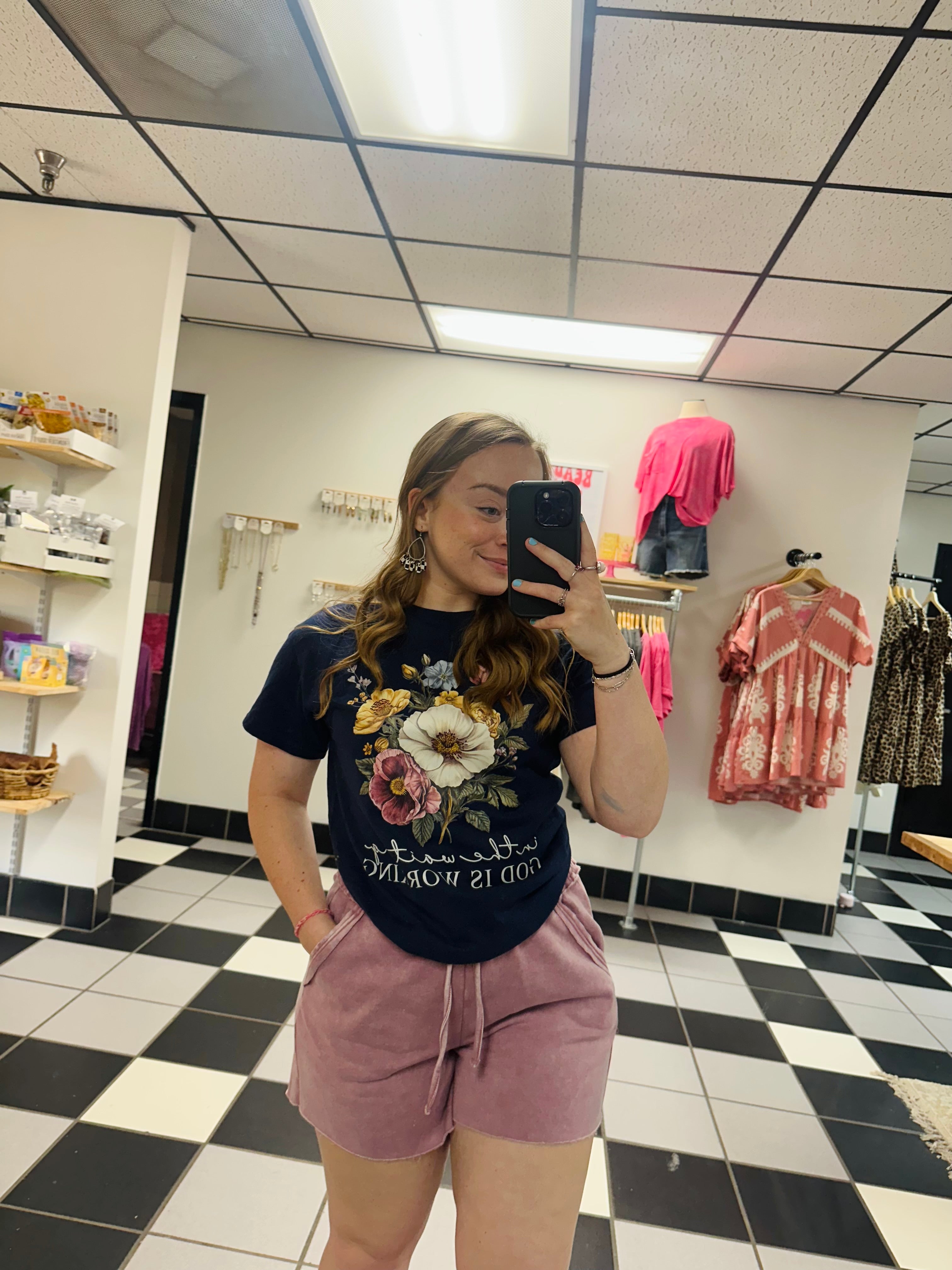 The God is Working Floral Tee