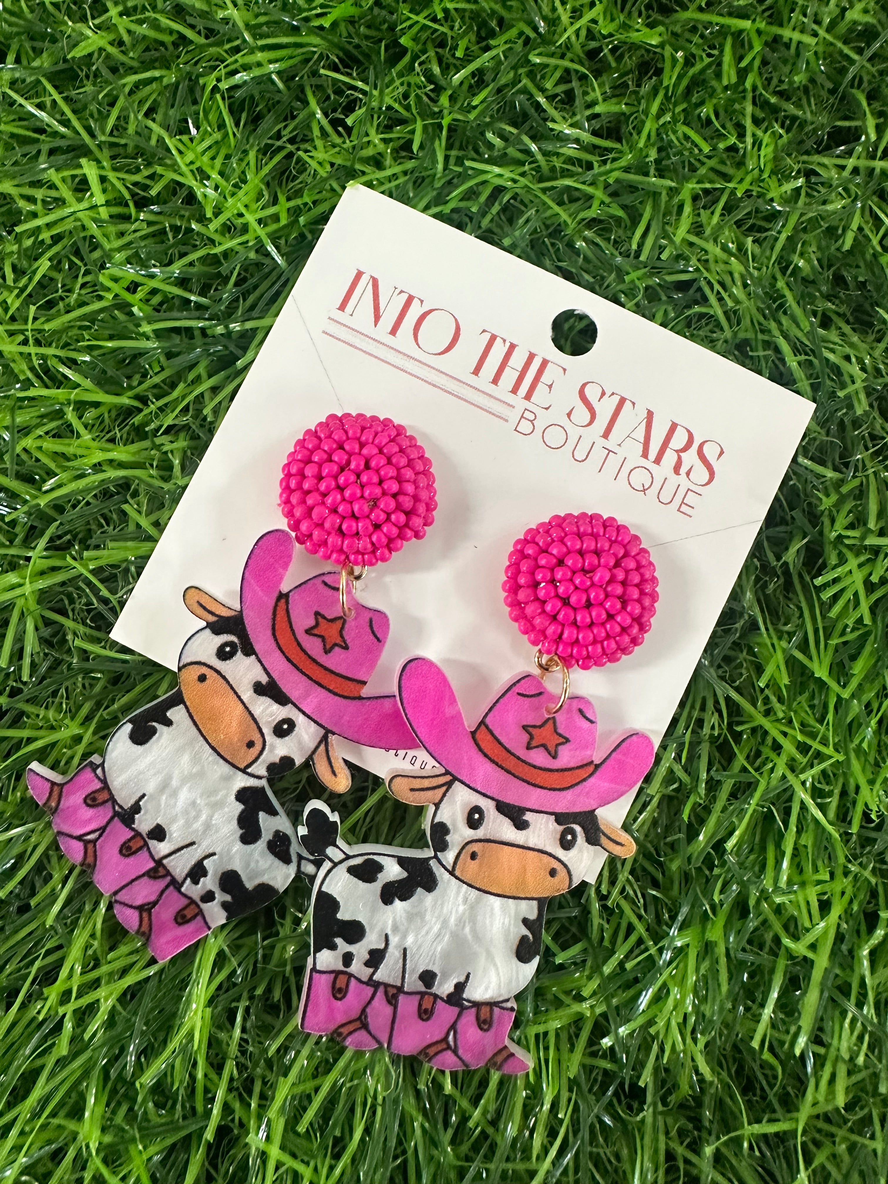 Pink Cow Earrings