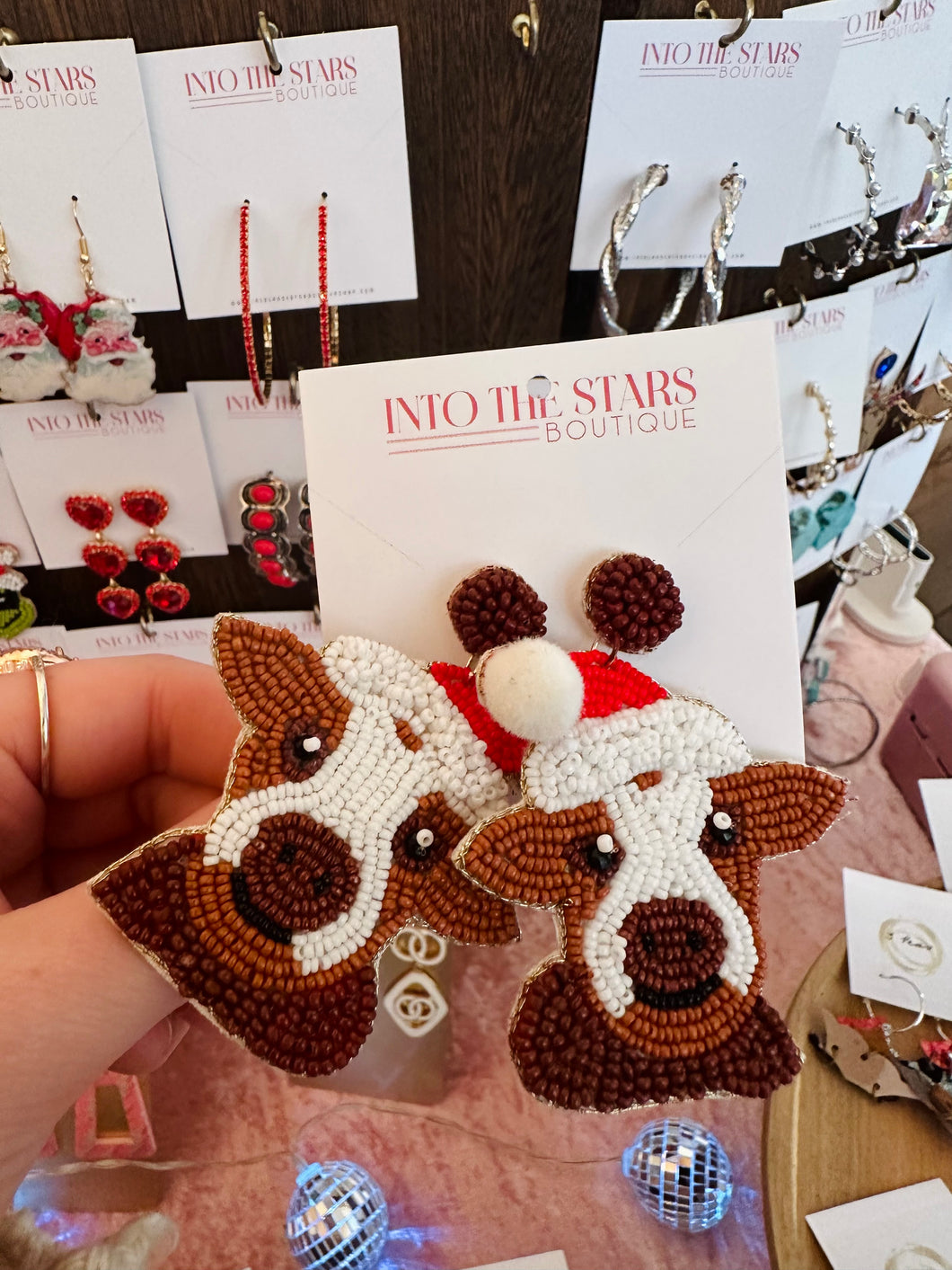 Santa Cow Seed Bead Earrings