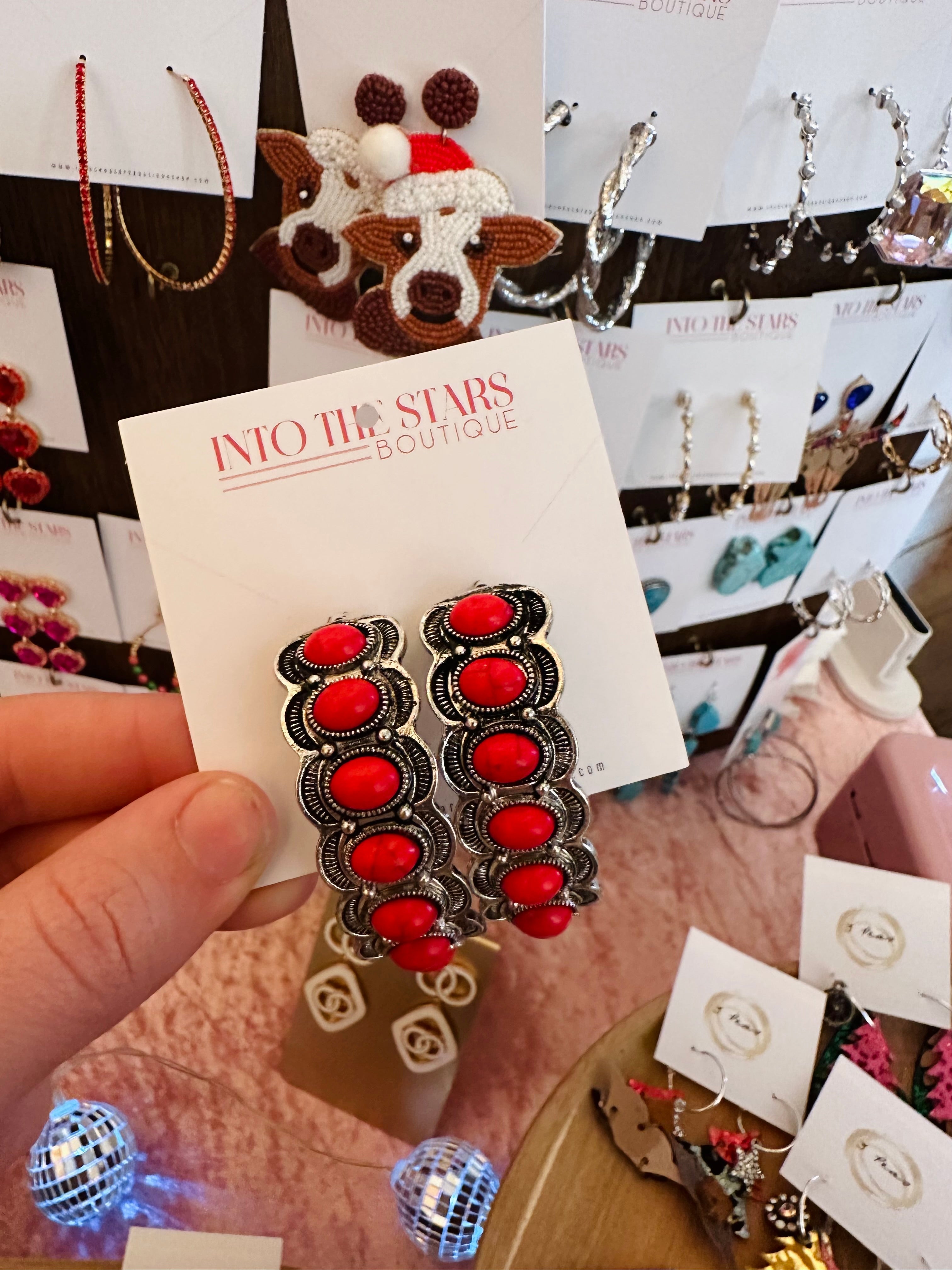 Morgan Red Beaded Hoop Earrings