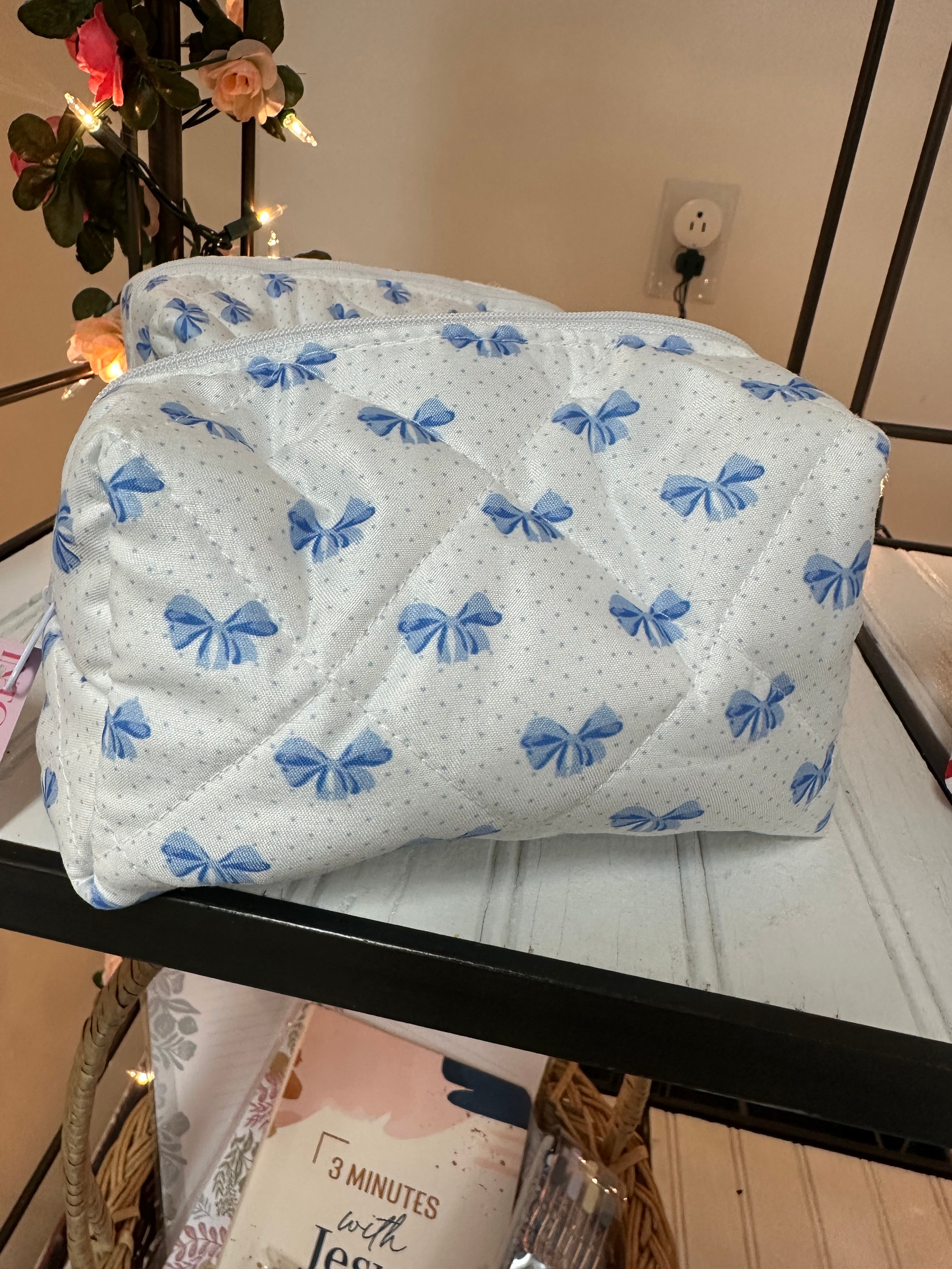 Bow Quilted Makeup Bag