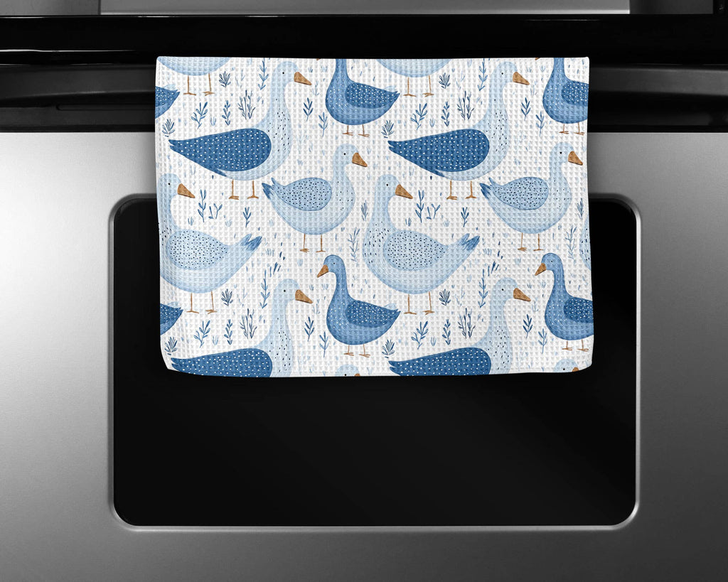 Silly Goose Geese Farm Homestead Kitchen Towel Blue Funny