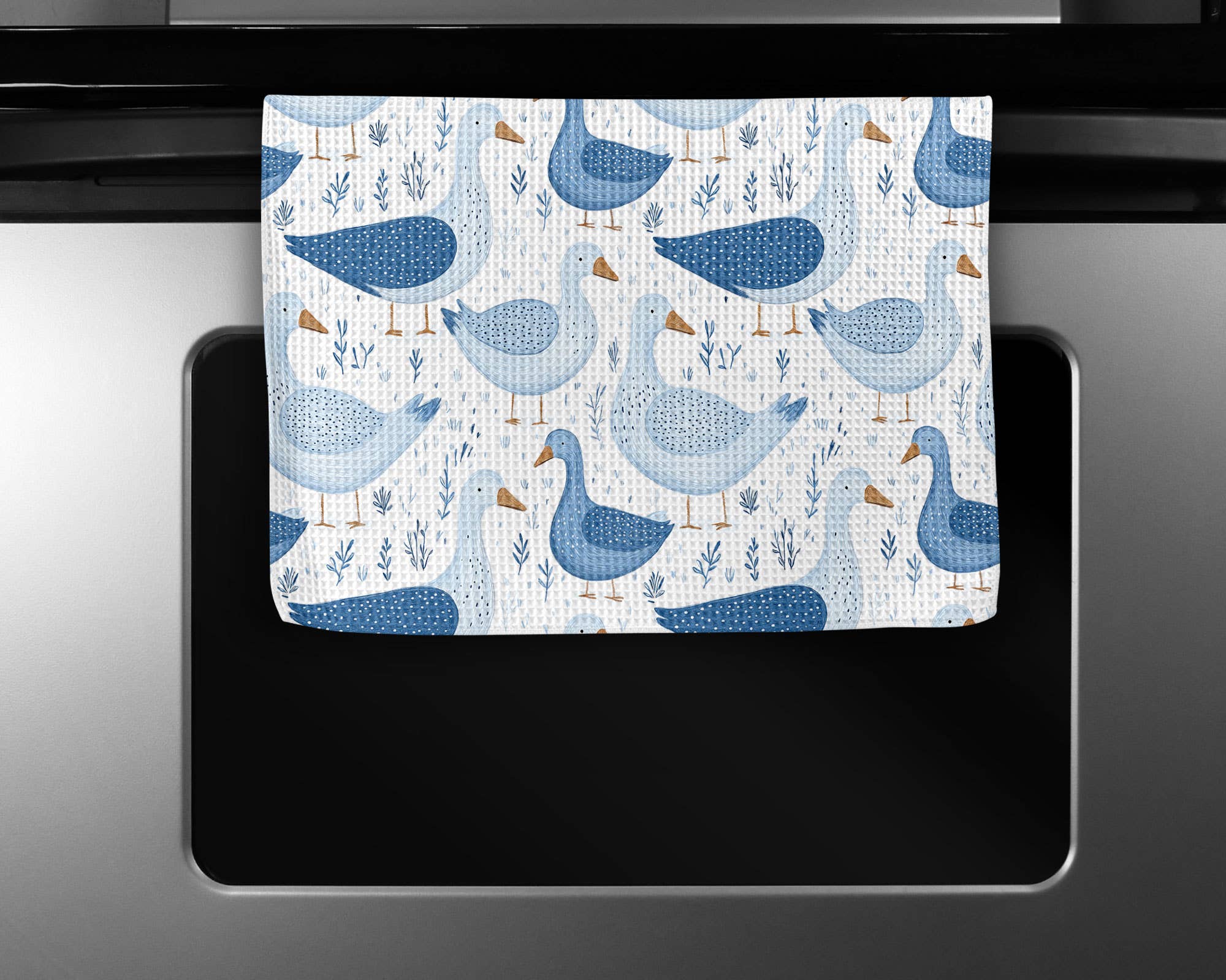 Silly Goose Geese Farm Homestead Kitchen Towel Blue Funny