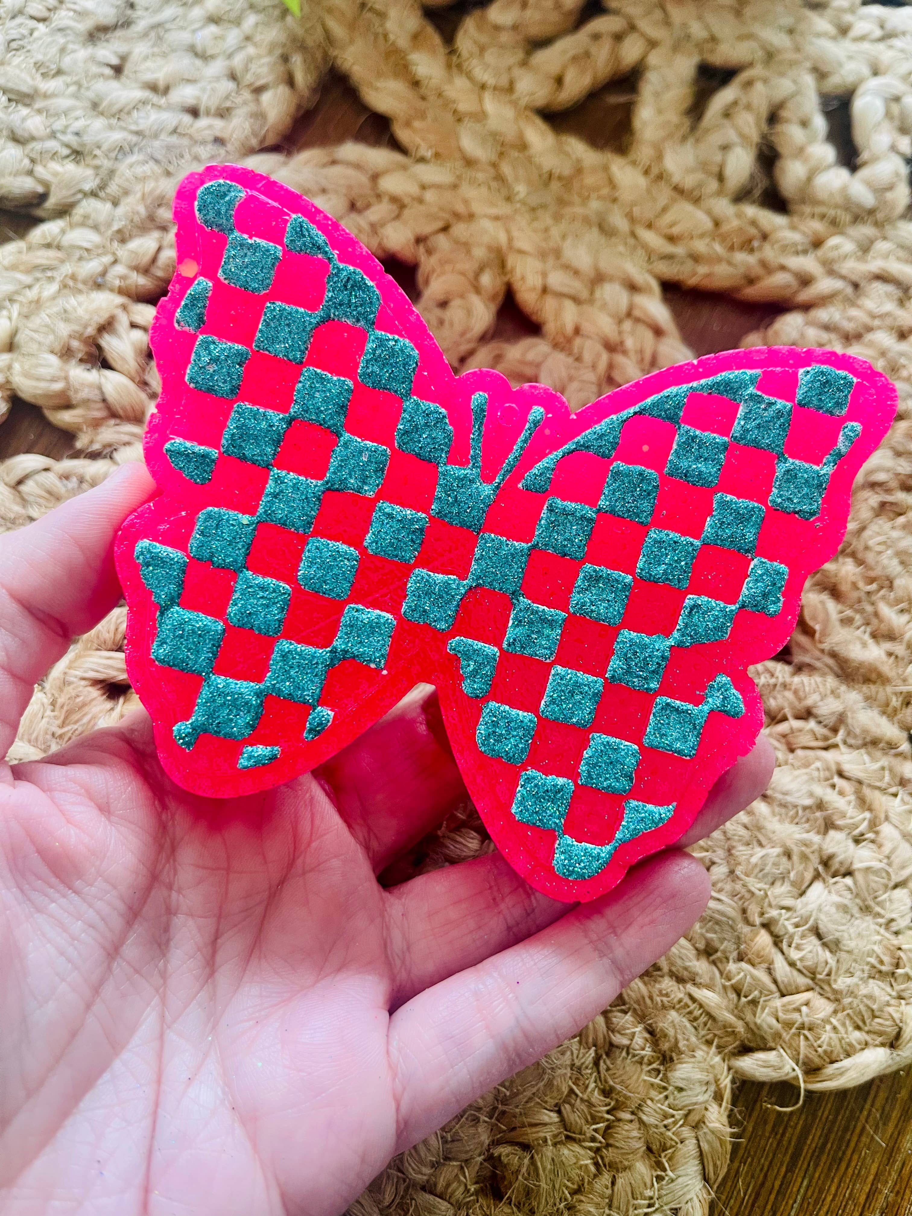 Checkered Butterfly Car Freshie 