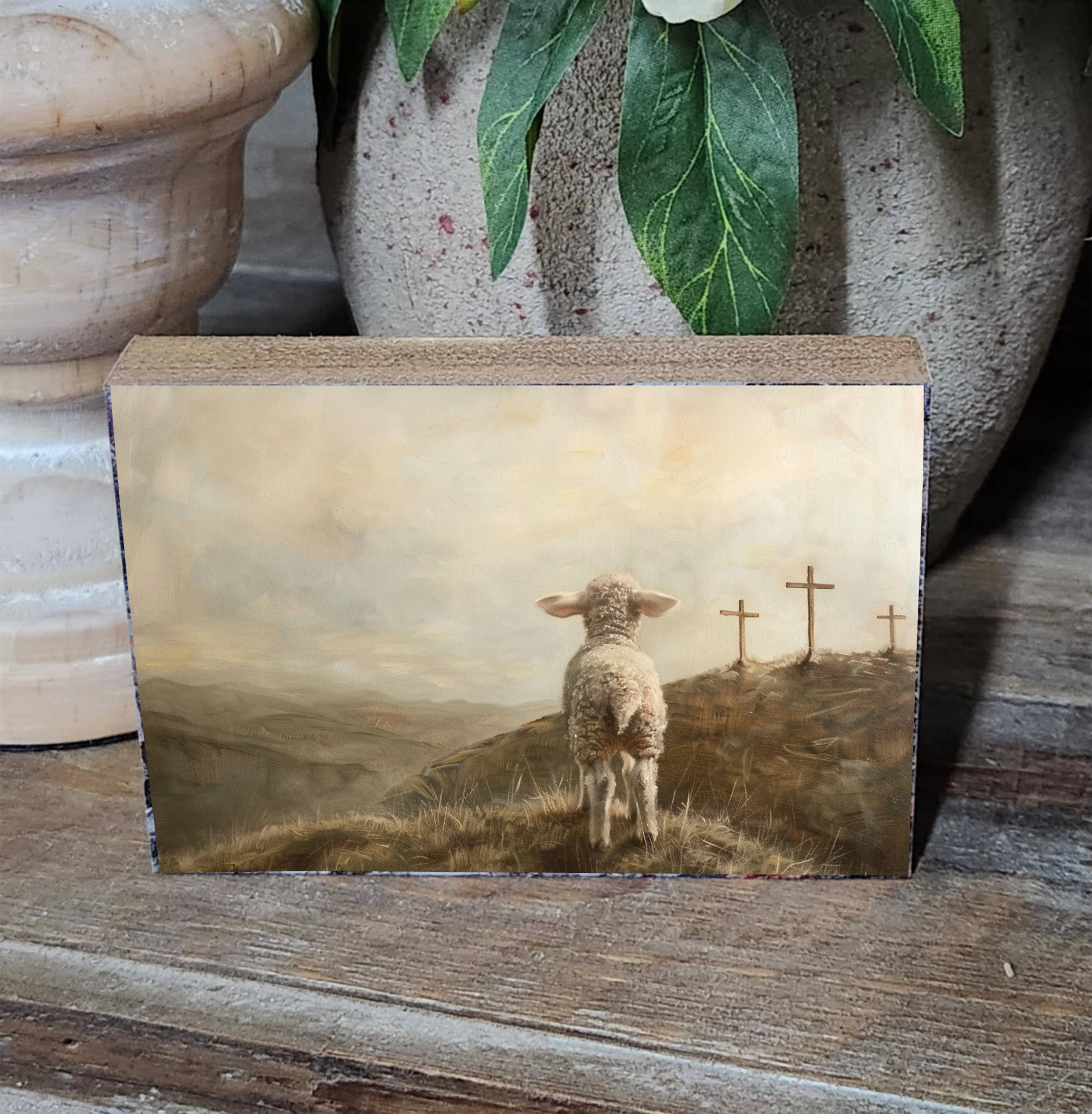 3.5x5" Printed Block 3 Crosses Lamb