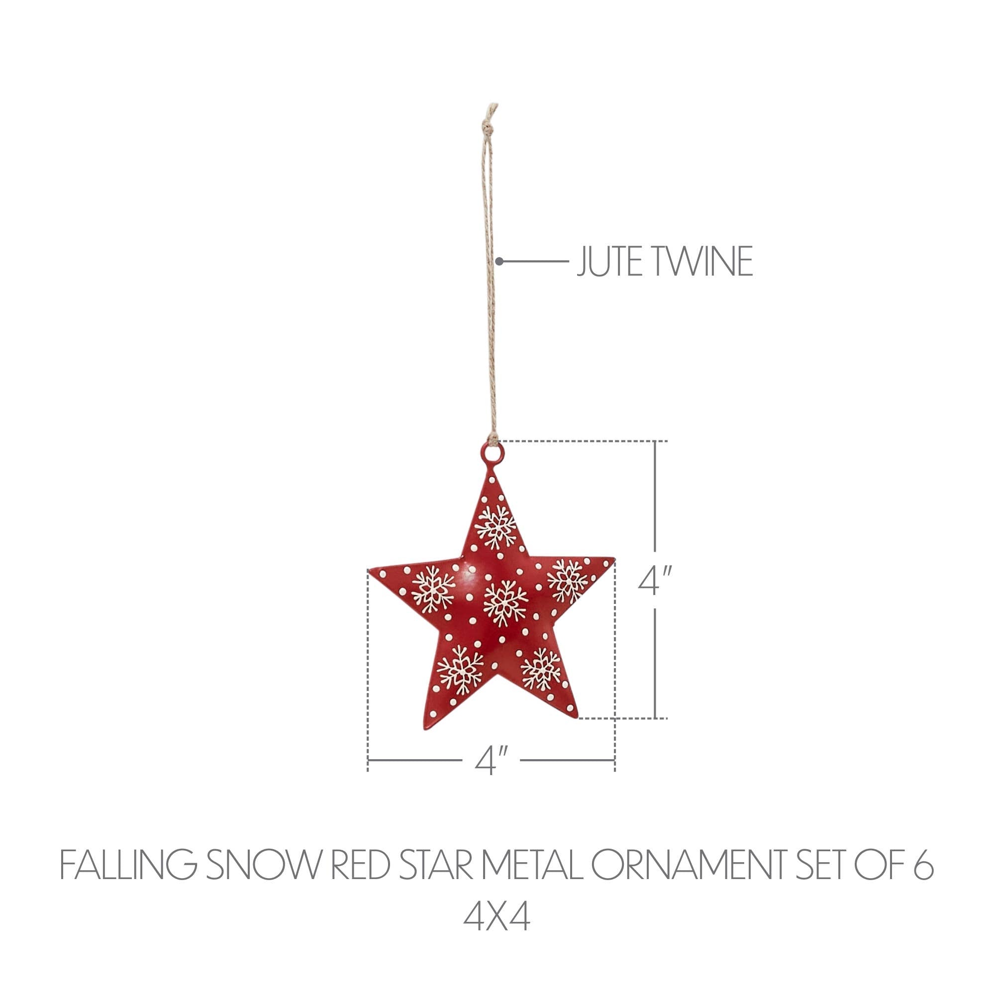 Falling Snow Red Star Metal Ornament
