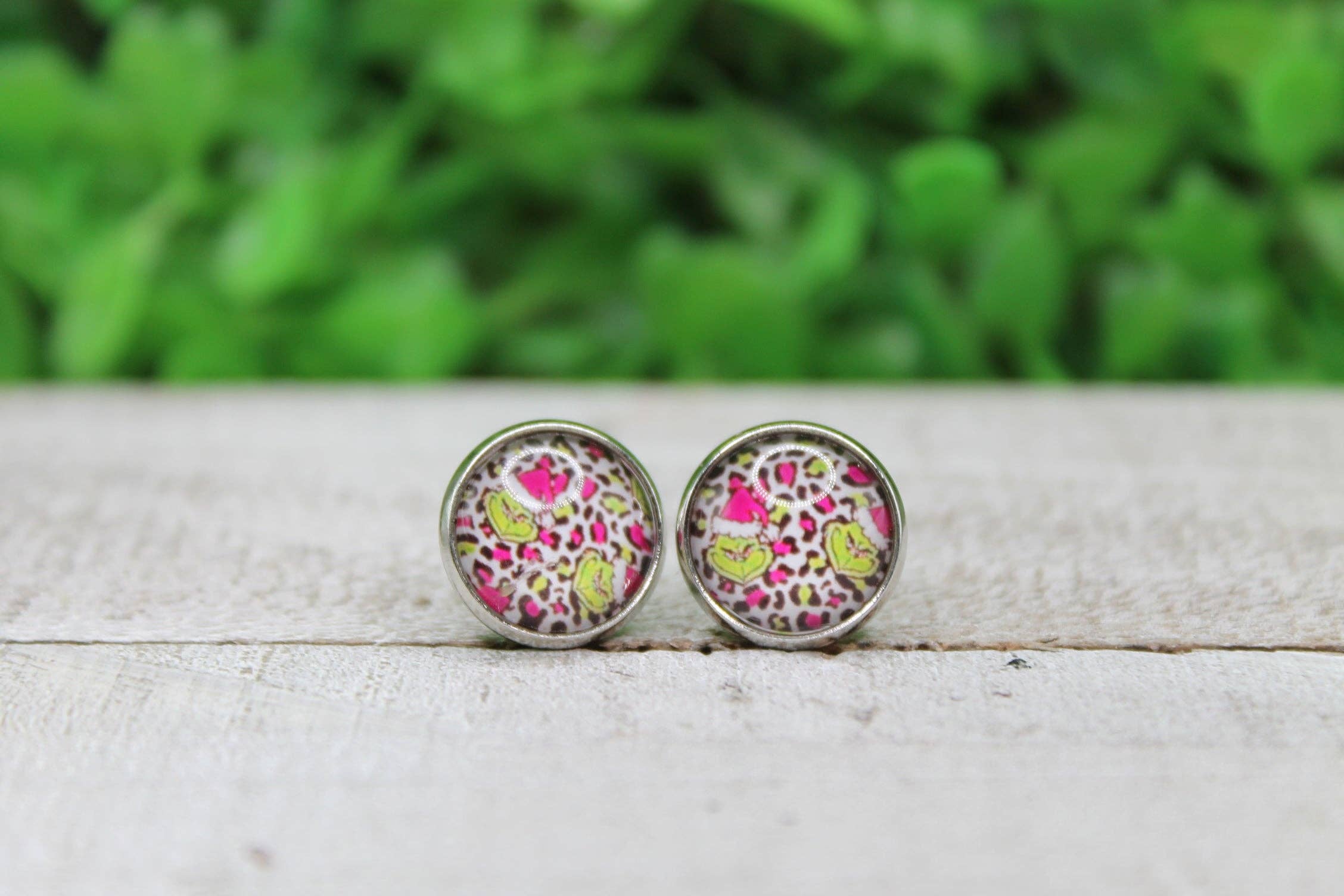 Santa Hat Grinch on Leopard Stud Earrings