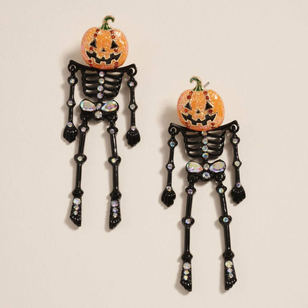 Halloween Pumpkin Skeleton Earrings