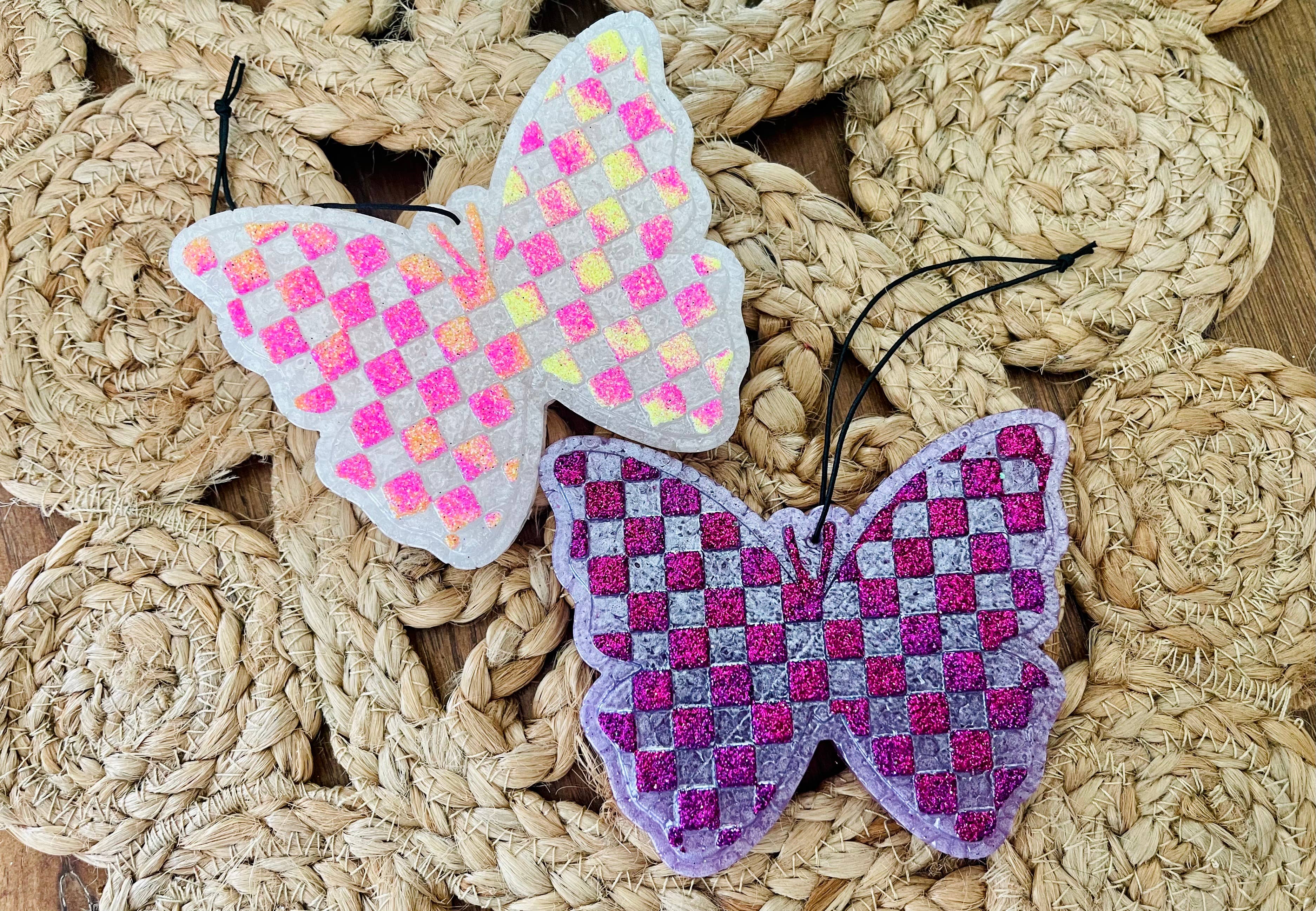 Checkered Butterfly Car Freshie 