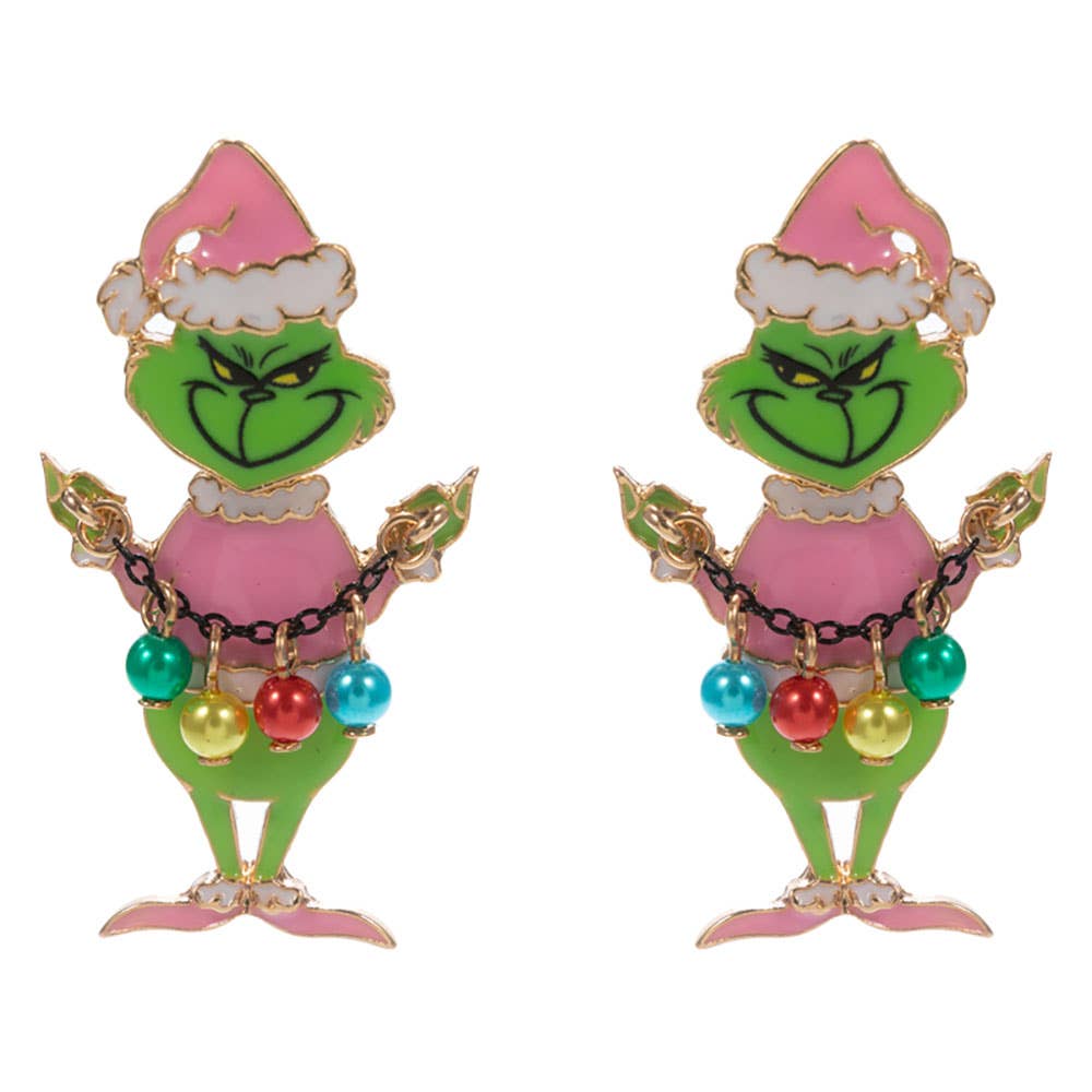 Holiday Grinch Green Monster with Ornament Earrings
