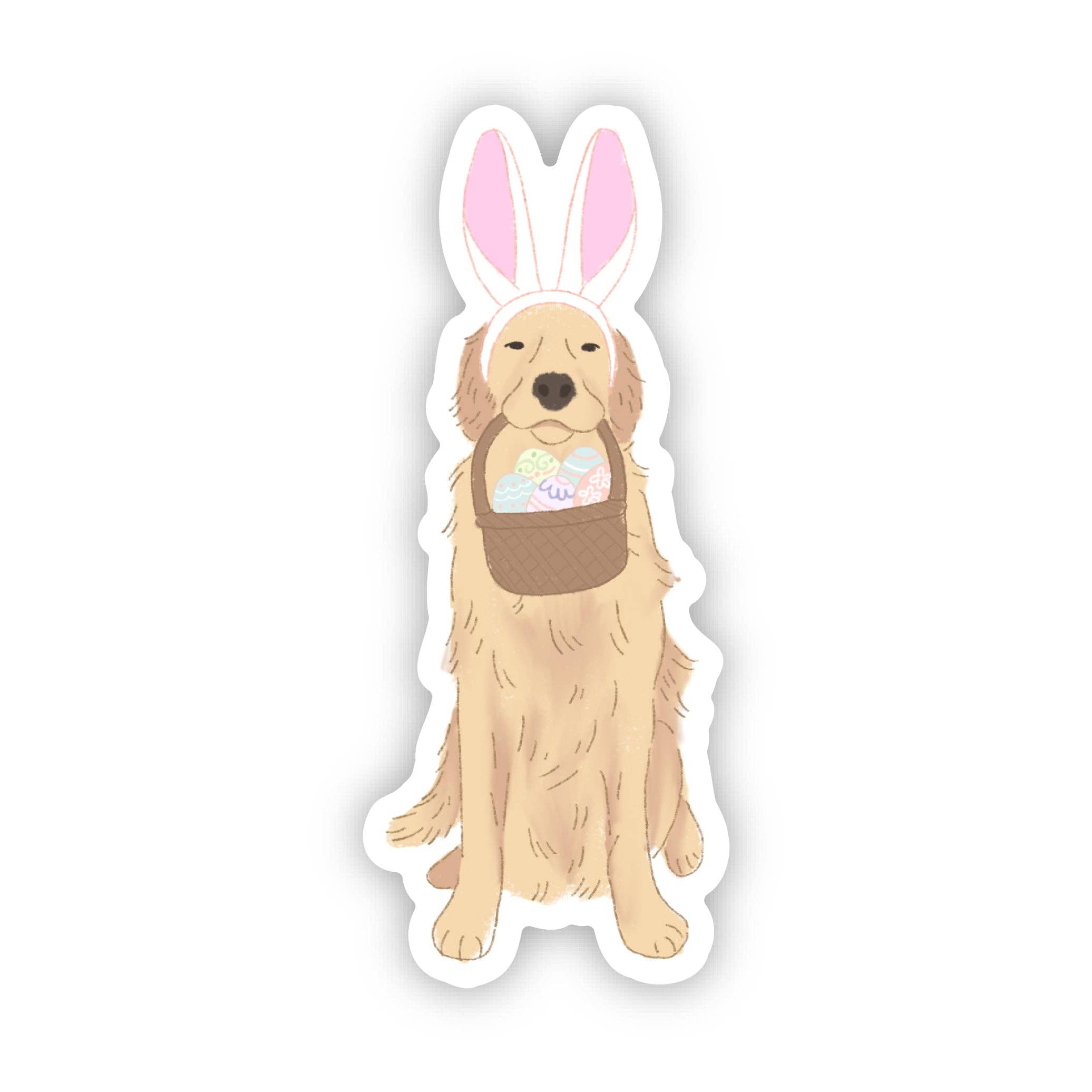 Cute Dog In Bunny Ears Easter Basket Sticker